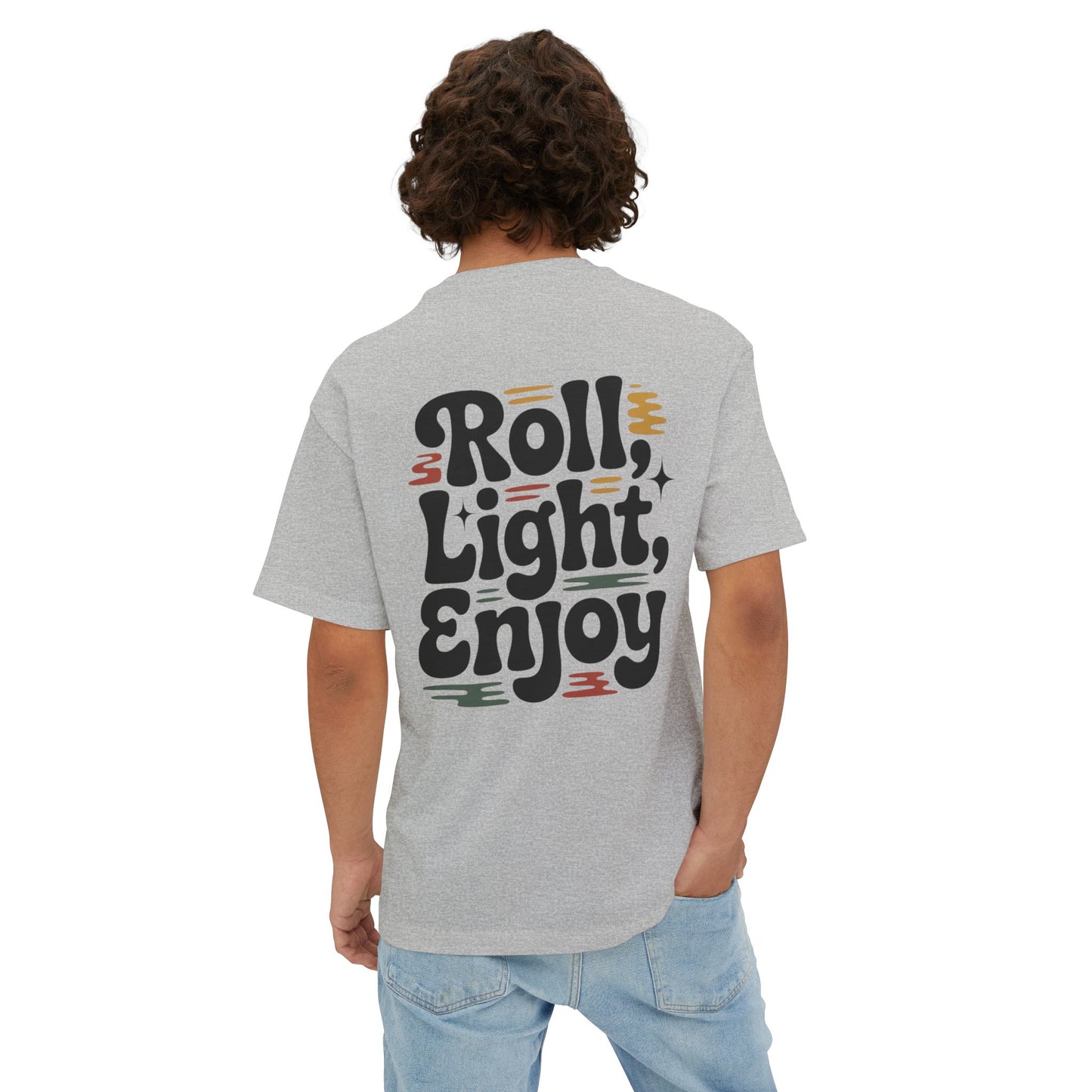 Roll, Light, Enjoy Retro Graphic Tee — 70s Bubble Typography Vintage Vibe