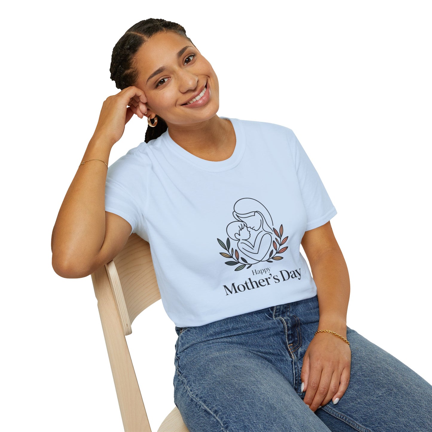Happy Mother's Day Gift - Aesthetic Mom Tee - Botanical T-Shirt - Minimalist Line Art Mom & Baby Gift Tee