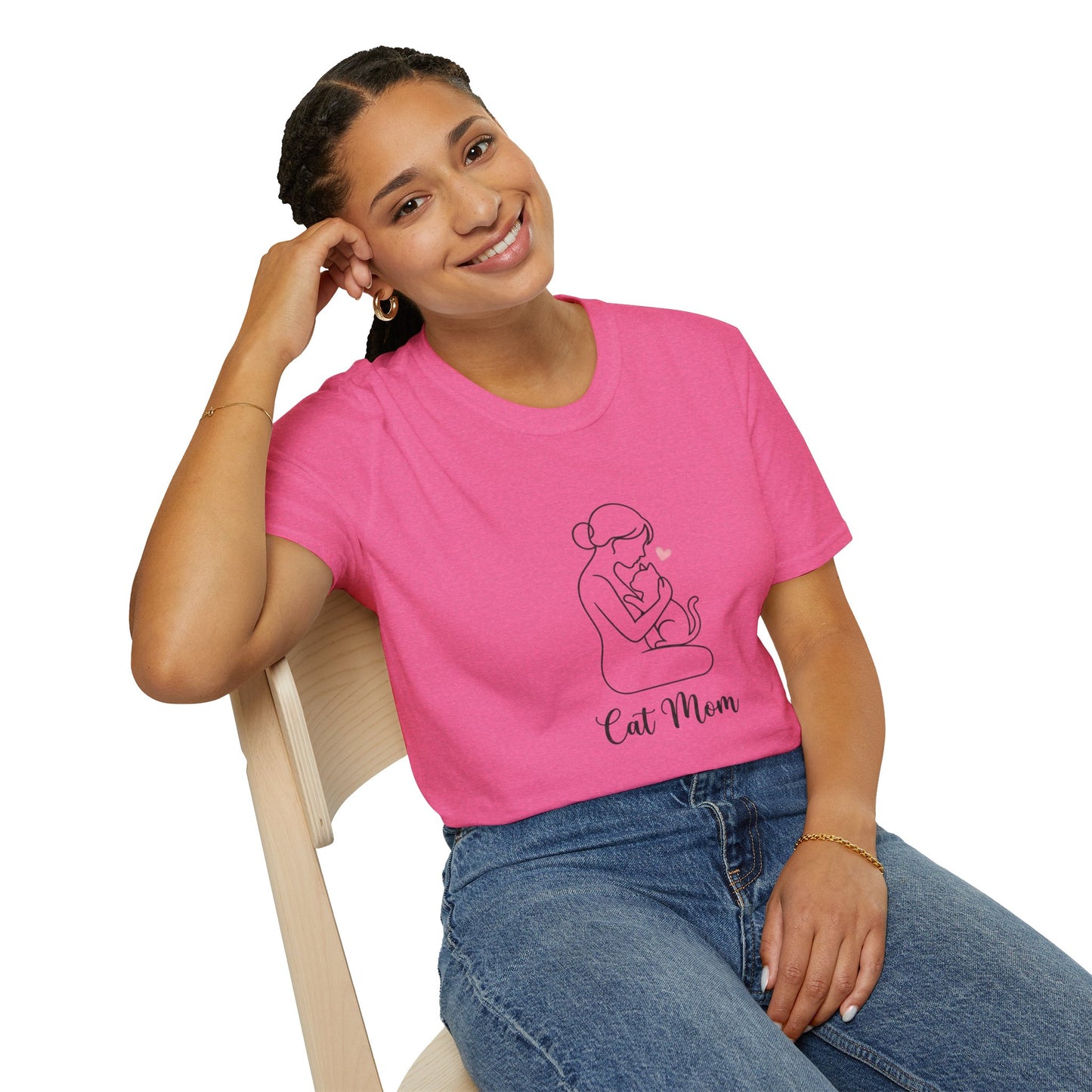 Cat Mom T-Shirt - Minimalist Line Art Graphic Tee - Cute Pet Lover Gift