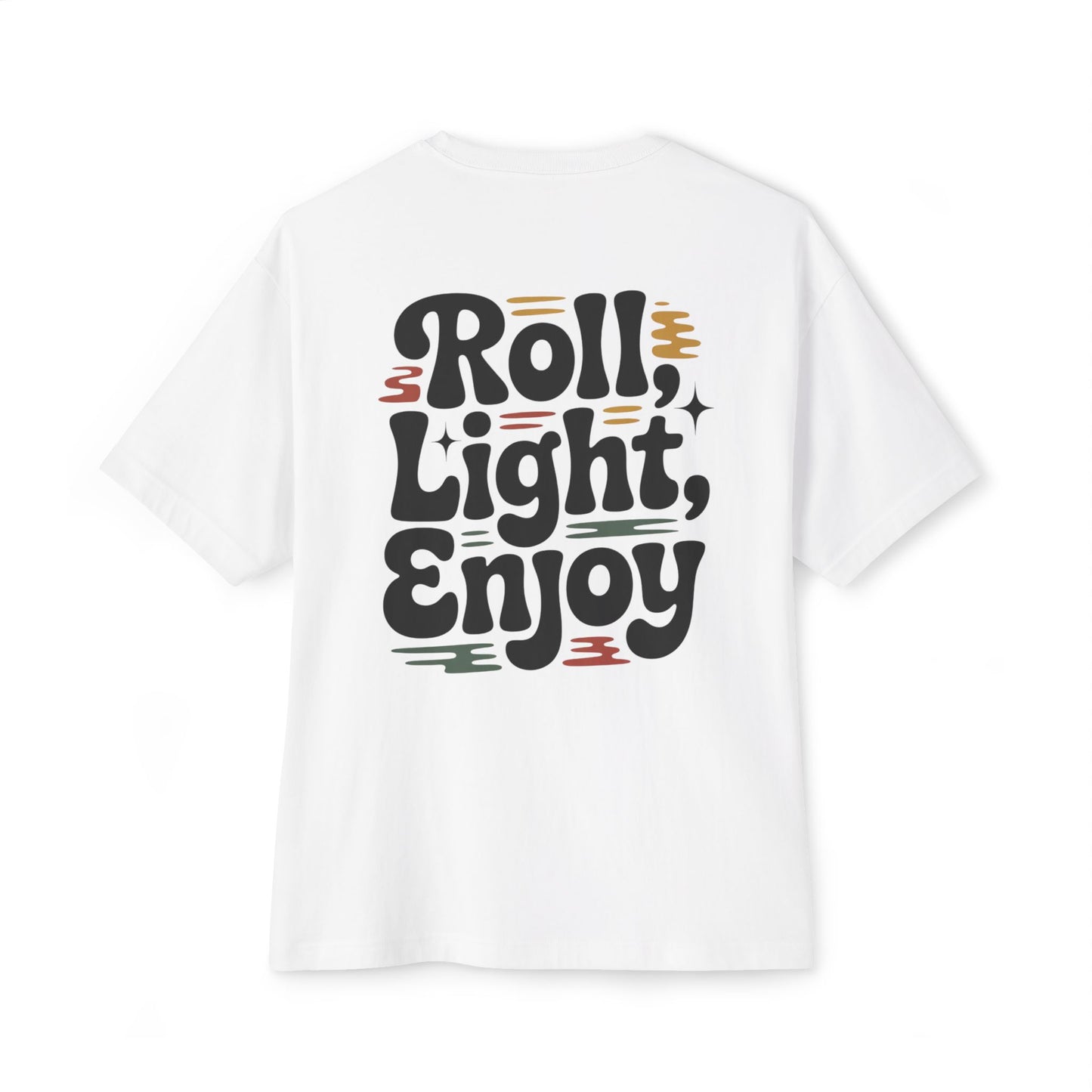 Roll, Light, Enjoy Retro Graphic Tee — 70s Bubble Typography Vintage Vibe