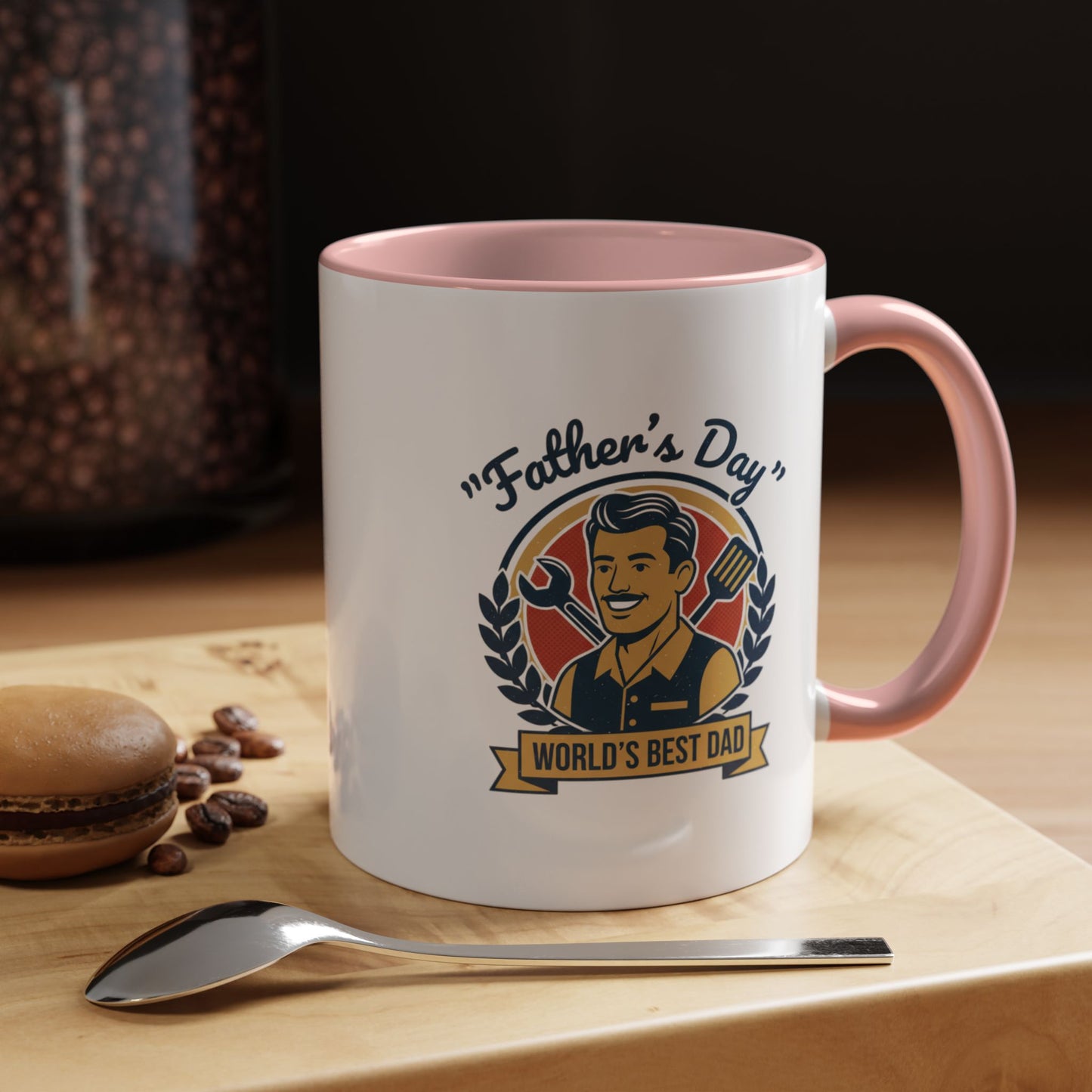 World's Best Dad Accent Coffee Mug — Vintage Wrench & Spatula Father's Day Gift