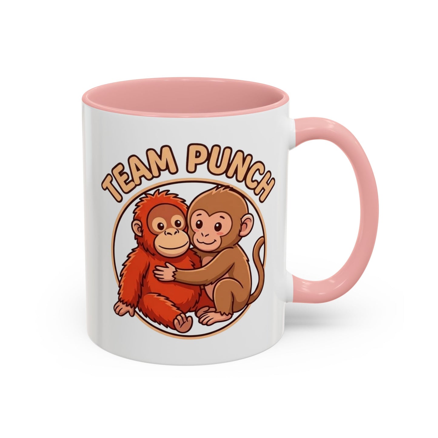 Team Punch Coffee Mug — Cute Hugging Monkeys Accent Mug (11/15oz)