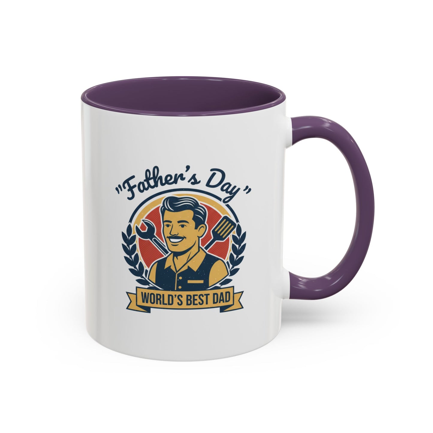 World's Best Dad Accent Coffee Mug — Vintage Wrench & Spatula Father's Day Gift