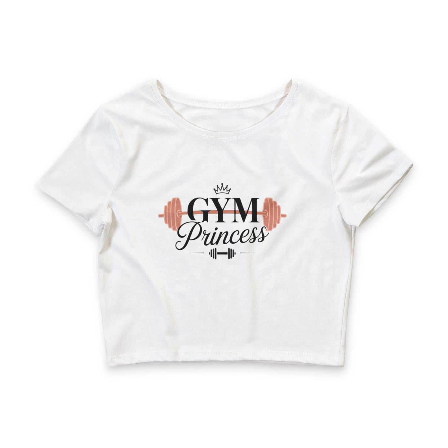 Gym Princess Crop Tee — Rose-Gold Barbell Graphic Tank for Women