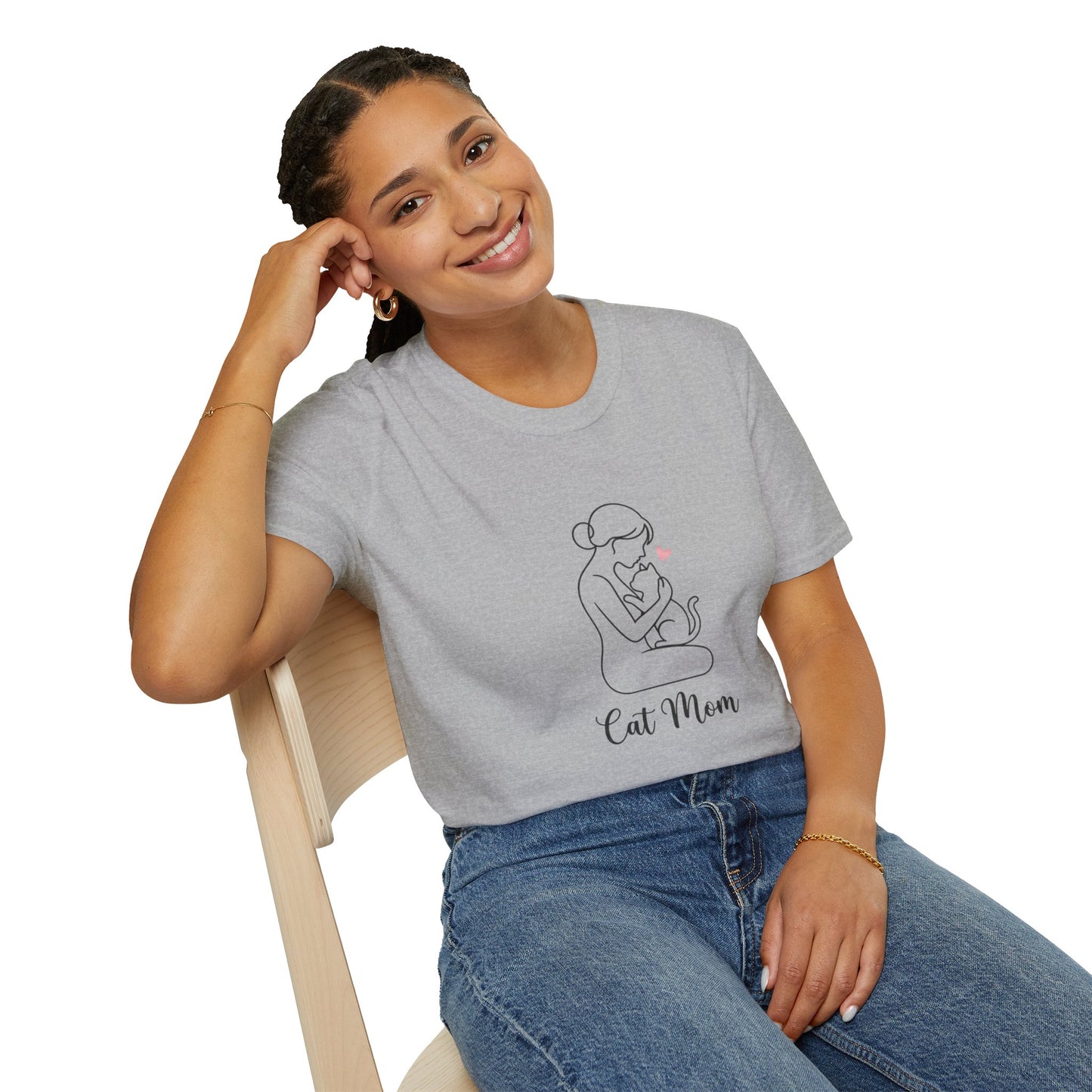 Cat Mom T-Shirt - Minimalist Line Art Graphic Tee - Cute Pet Lover Gift