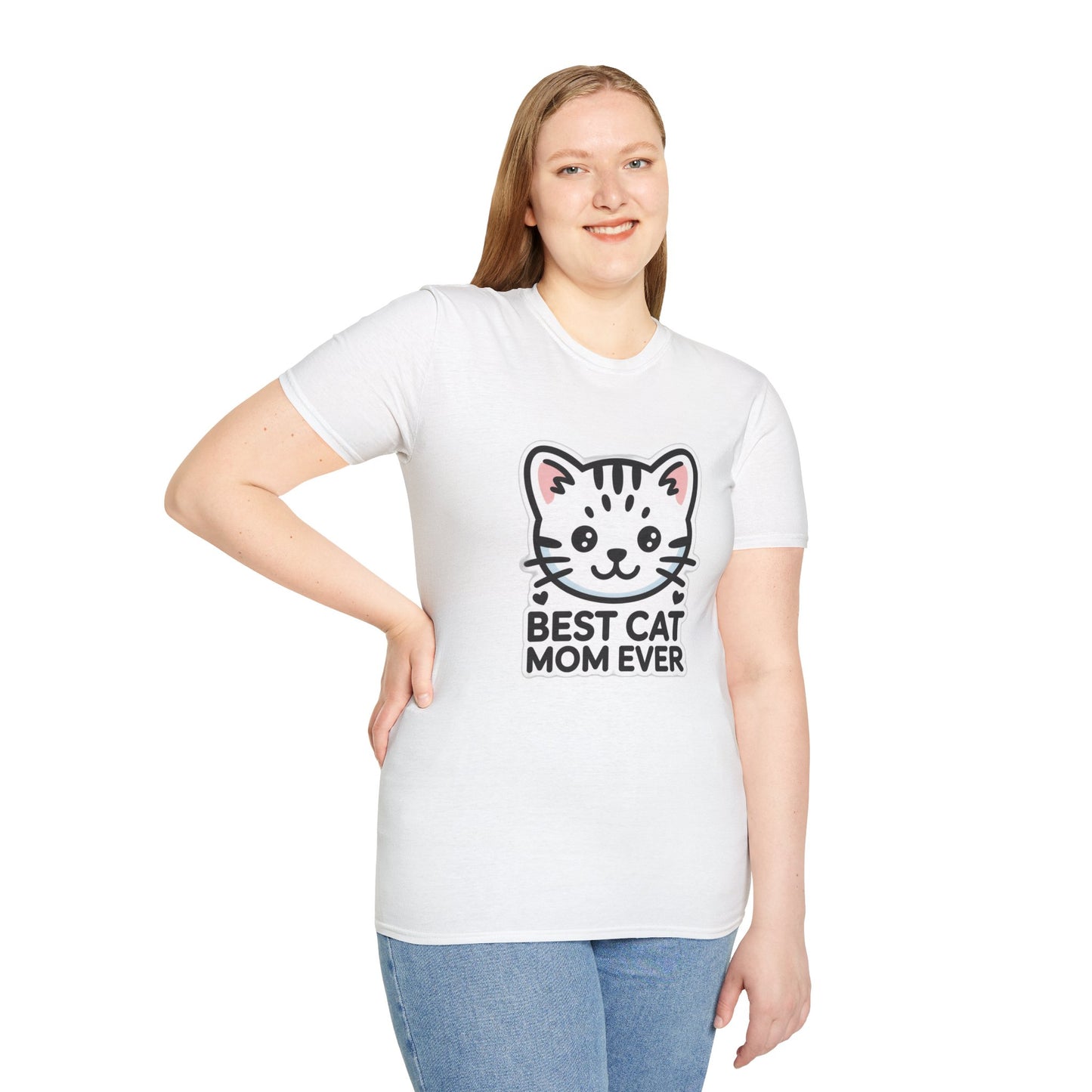 Best Cat Mom Ever T-Shirt - Kawaii Grey Tabby Cat Graphic Tee - Cute Cat Lover Gift