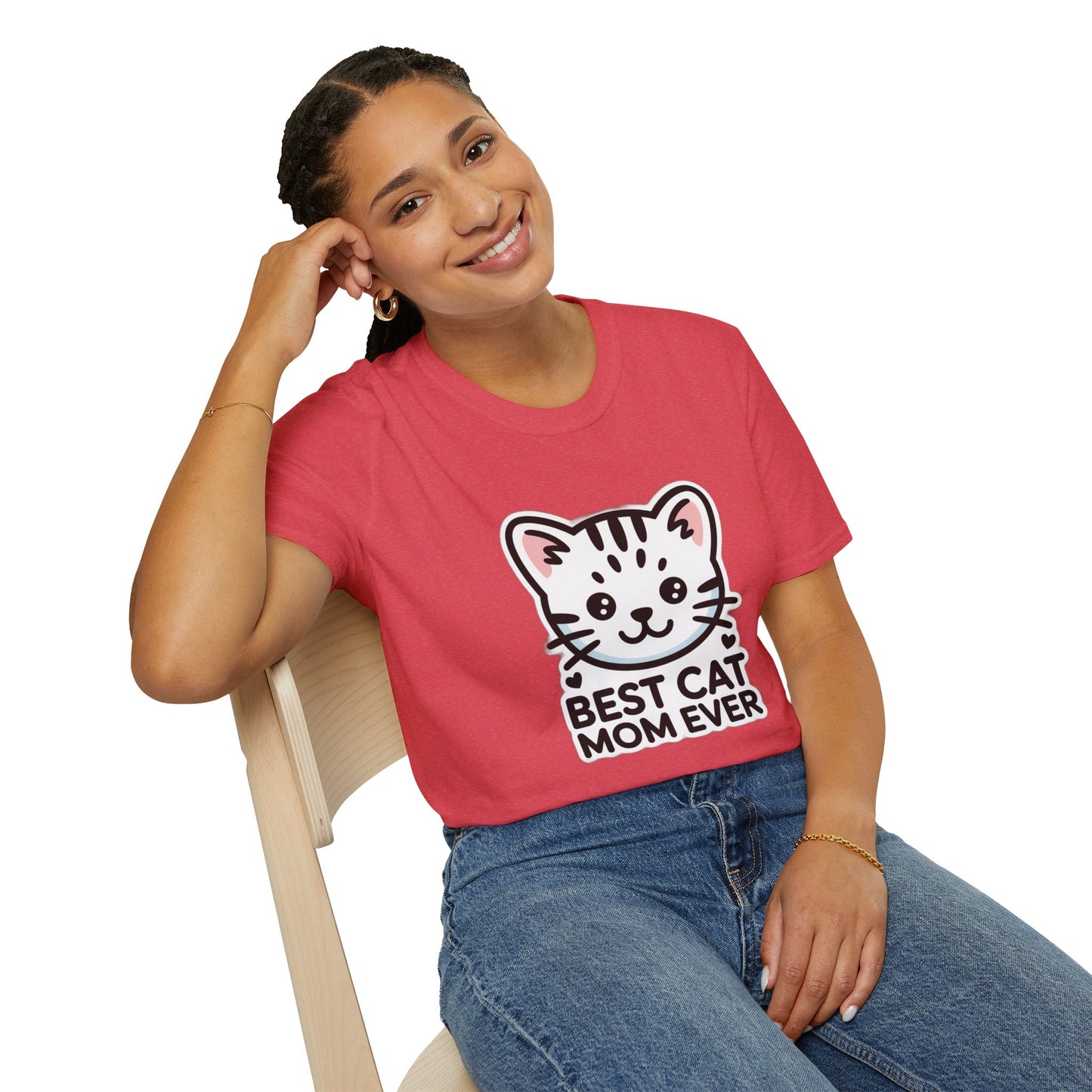 Best Cat Mom Ever T-Shirt - Kawaii Grey Tabby Cat Graphic Tee - Cute Cat Lover Gift
