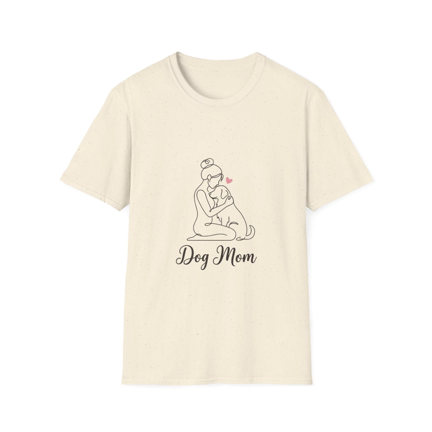 Dog Mom Line-Art Tee — Minimalist Pink Heart Graphic
