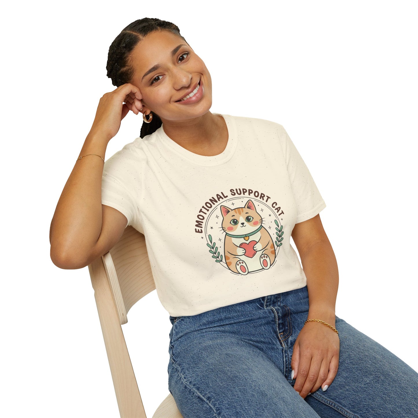 Emotional Support Cat T-Shirt — Kawaii Ginger Tabby Heart Cottagecore Tee