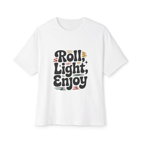 Roll, Light, Enjoy Boxy Tee — Retro Chill Graphic T-Shirt