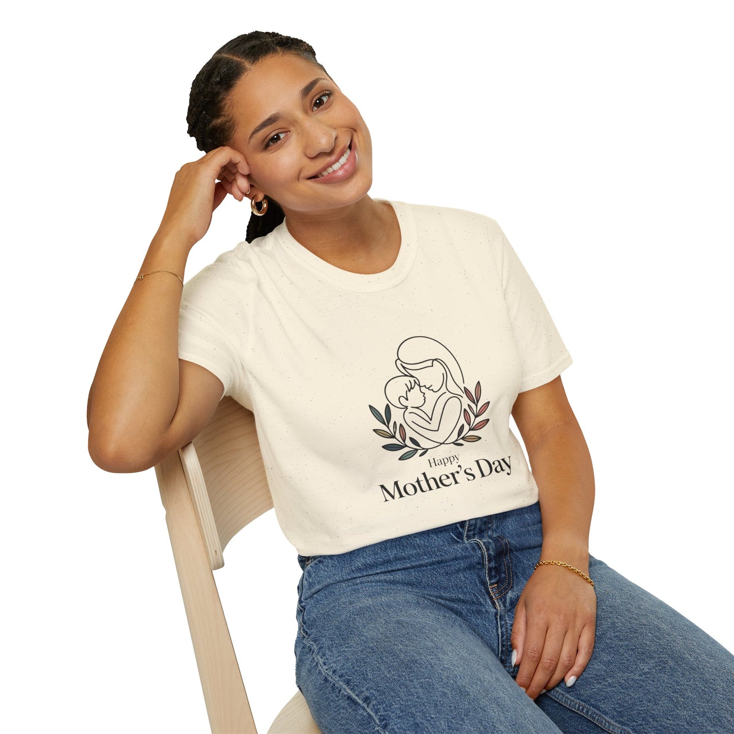Happy Mother's Day Gift - Aesthetic Mom Tee - Botanical T-Shirt - Minimalist Line Art Mom & Baby Gift Tee