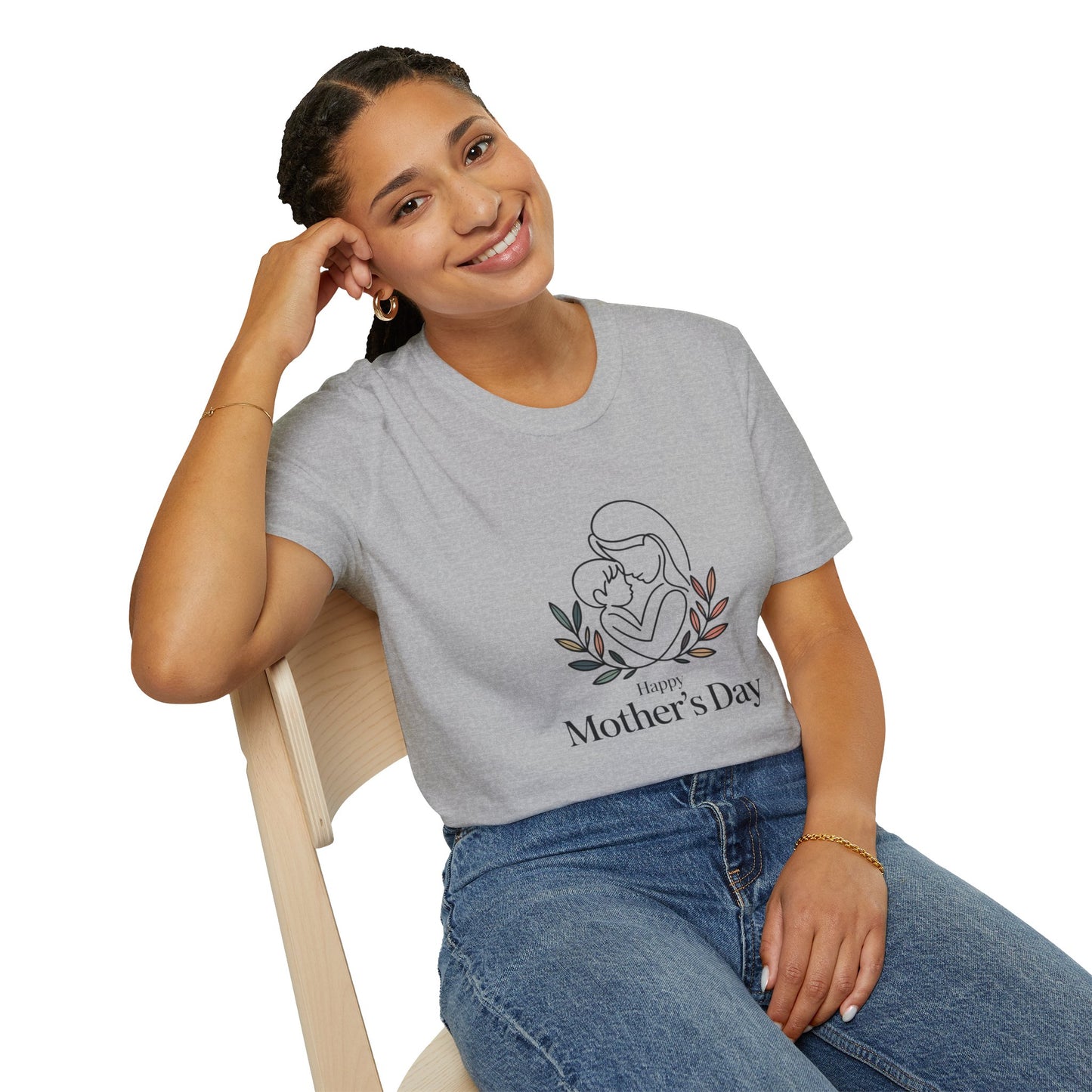 Happy Mother's Day Gift - Aesthetic Mom Tee - Botanical T-Shirt - Minimalist Line Art Mom & Baby Gift Tee