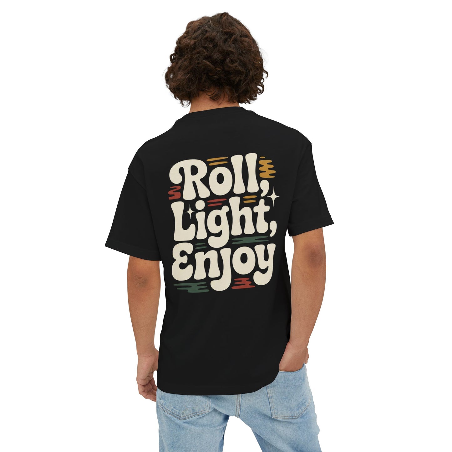 Roll, Light, Enjoy Retro Graphic Tee — 70s Bubble Typography Vintage Vibe