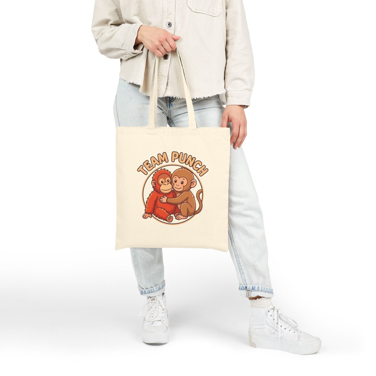 Team Punch Monkey Friends Canvas Tote — "Best Friends" Orangutan & Monkey Hug