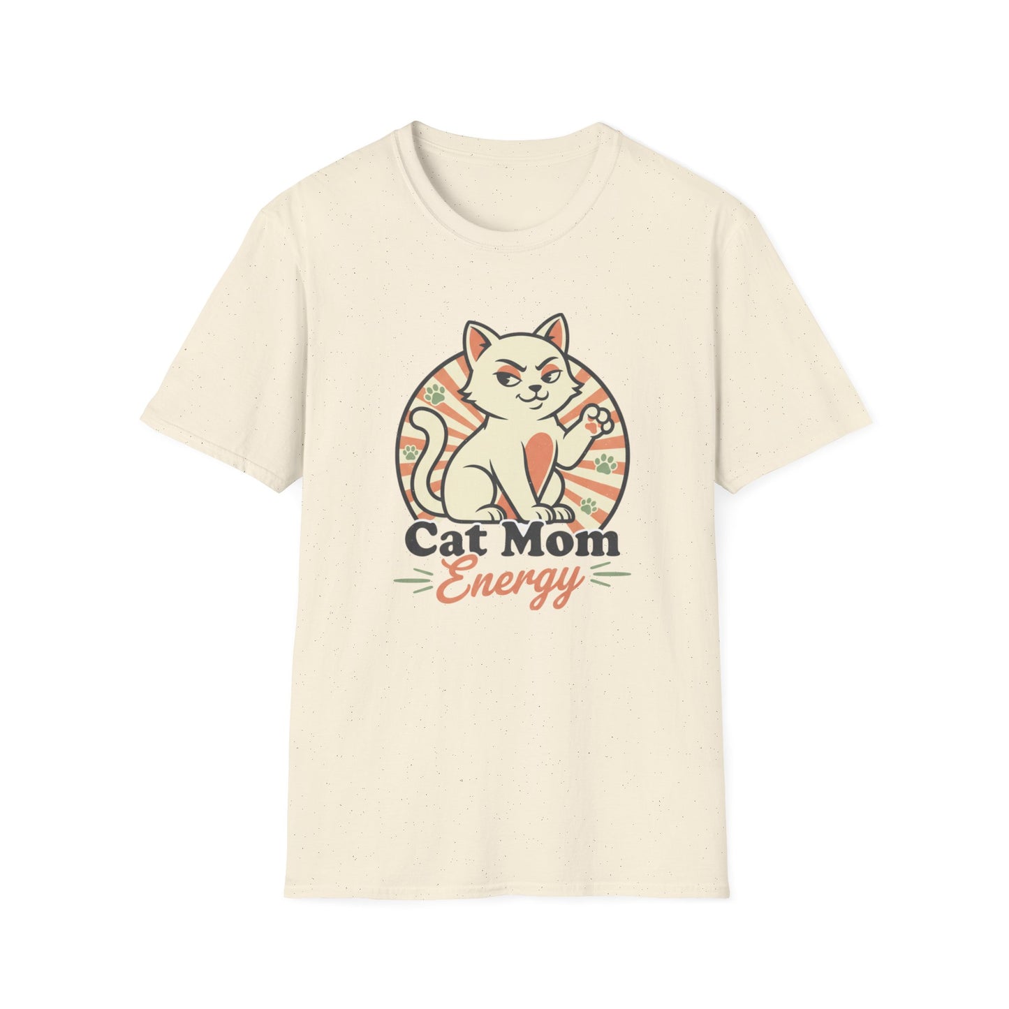 Cat Mom Energy T‑Shirt — Retro Smirking Cat Graphic