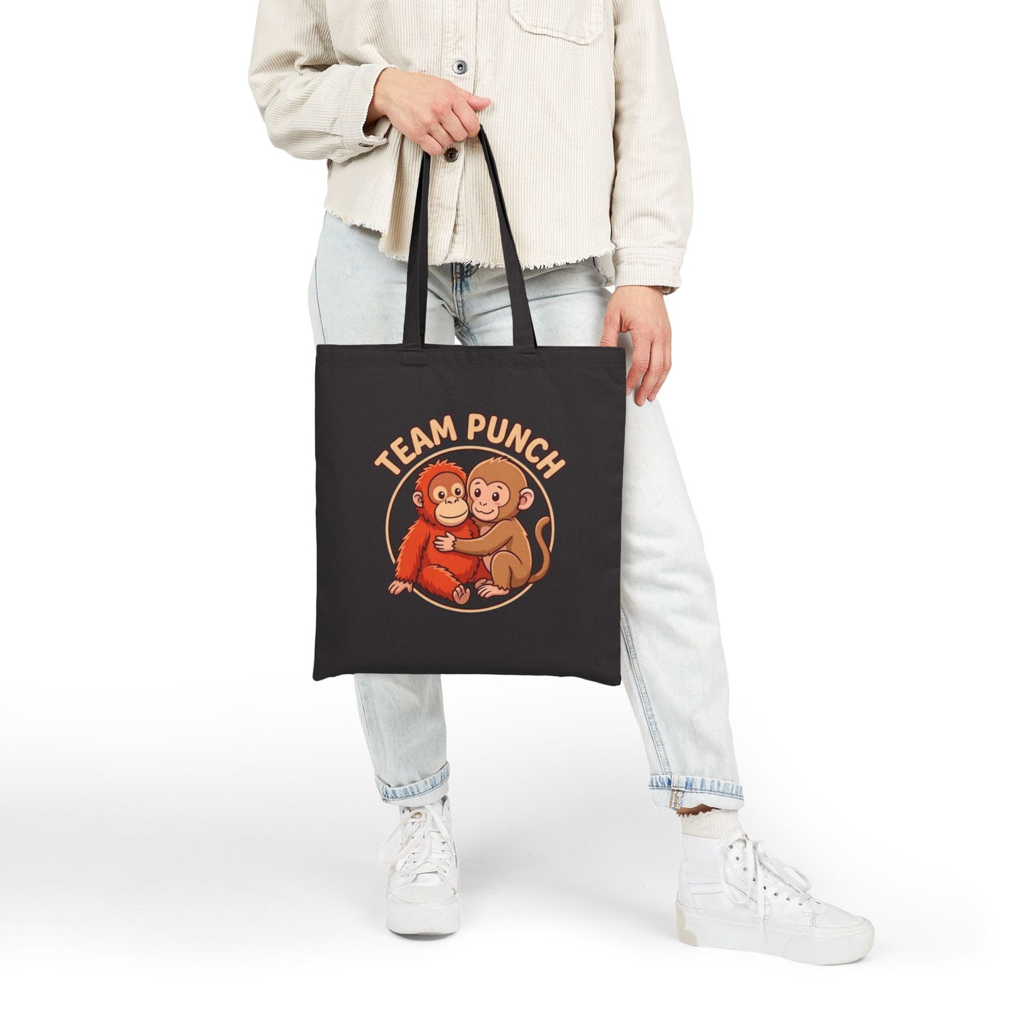 Team Punch Monkey Friends Canvas Tote — "Best Friends" Orangutan & Monkey Hug