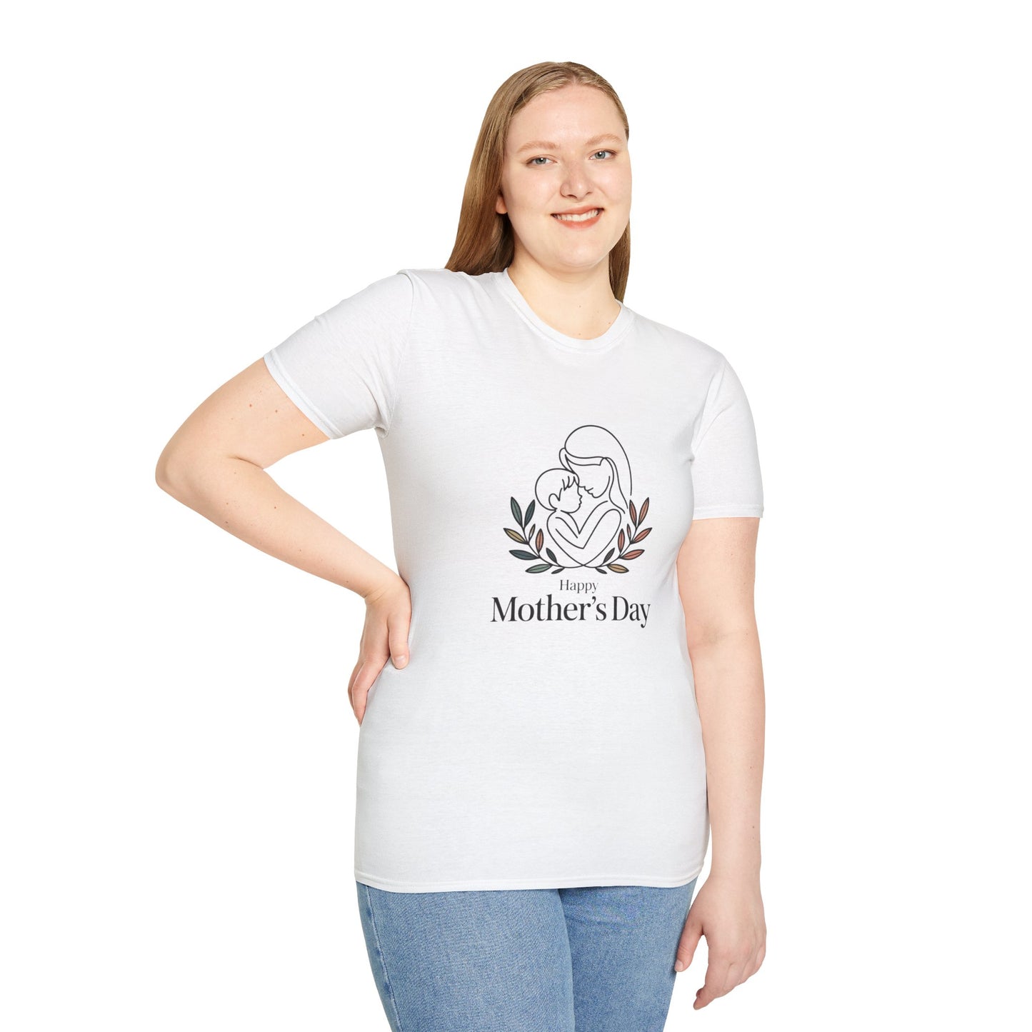 Happy Mother's Day Gift - Aesthetic Mom Tee - Botanical T-Shirt - Minimalist Line Art Mom & Baby Gift Tee