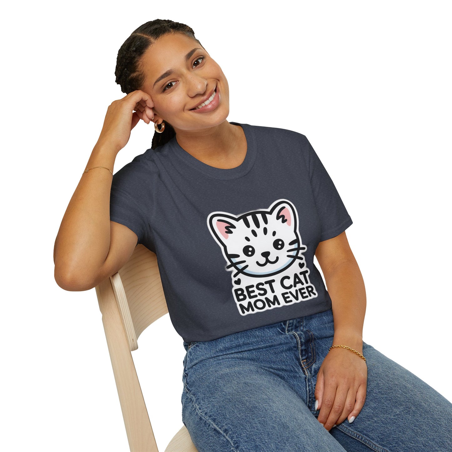 Best Cat Mom Ever T-Shirt - Kawaii Grey Tabby Cat Graphic Tee - Cute Cat Lover Gift