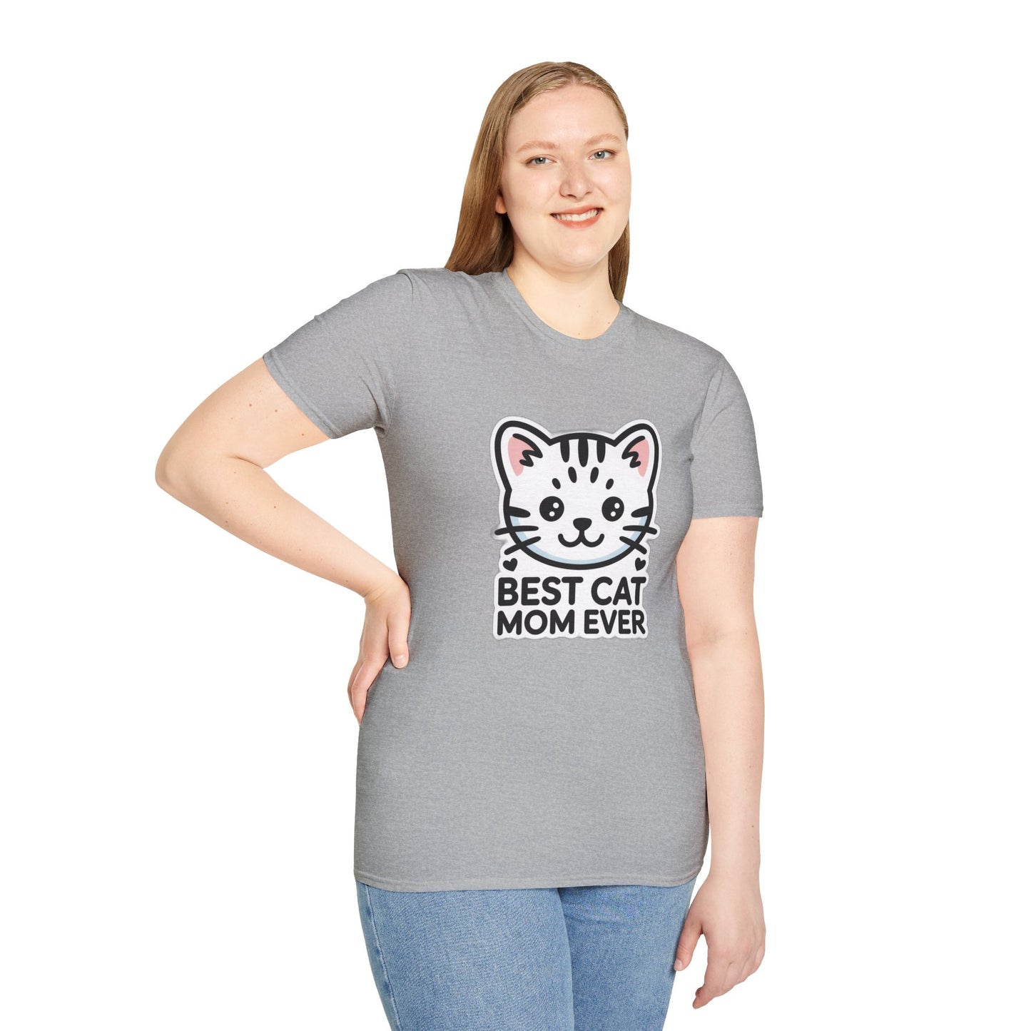 Best Cat Mom Ever T-Shirt - Kawaii Grey Tabby Cat Graphic Tee - Cute Cat Lover Gift