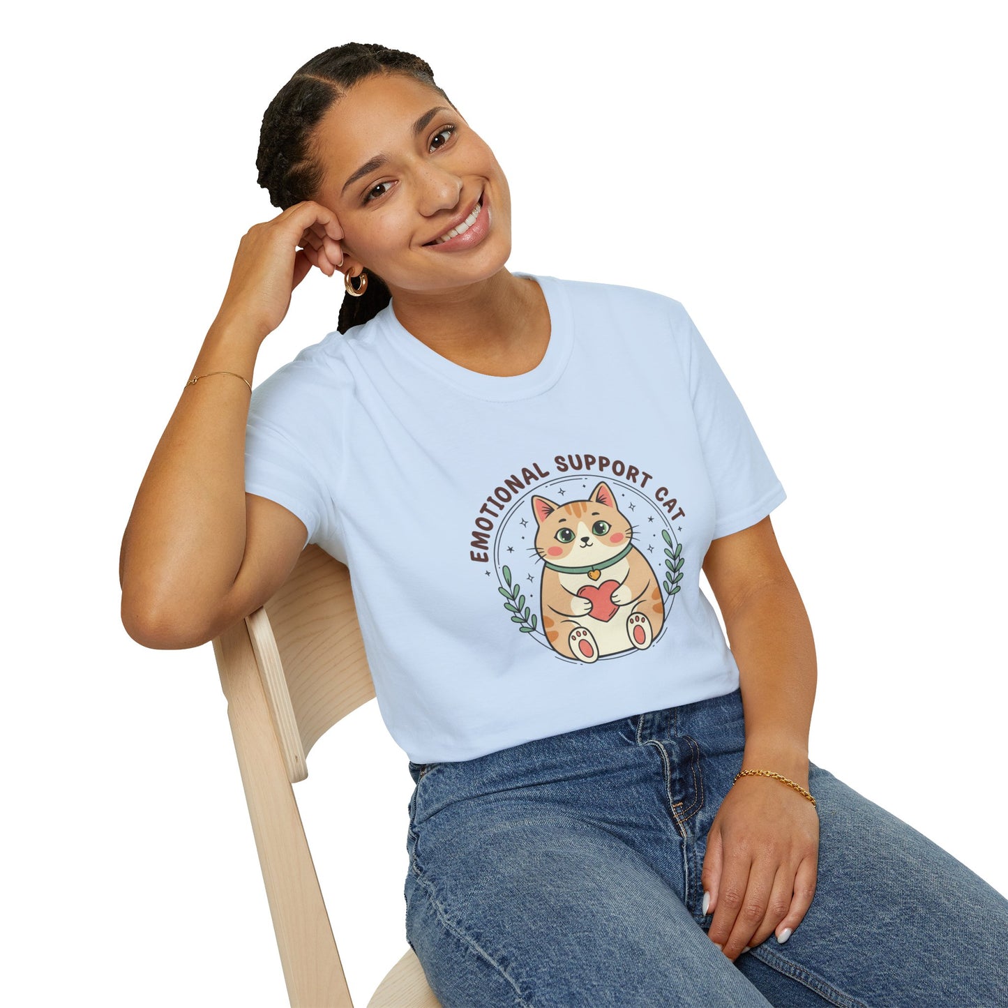 Emotional Support Cat T-Shirt — Kawaii Ginger Tabby Heart Cottagecore Tee