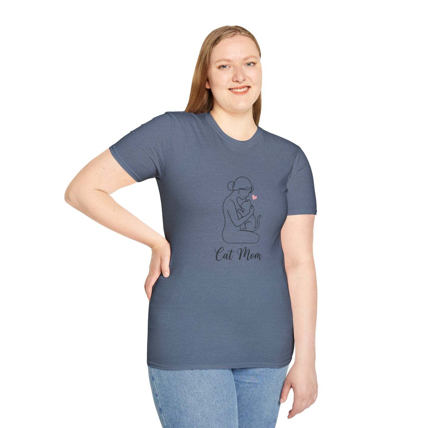 Cat Mom T-Shirt - Minimalist Line Art Graphic Tee - Cute Pet Lover Gift