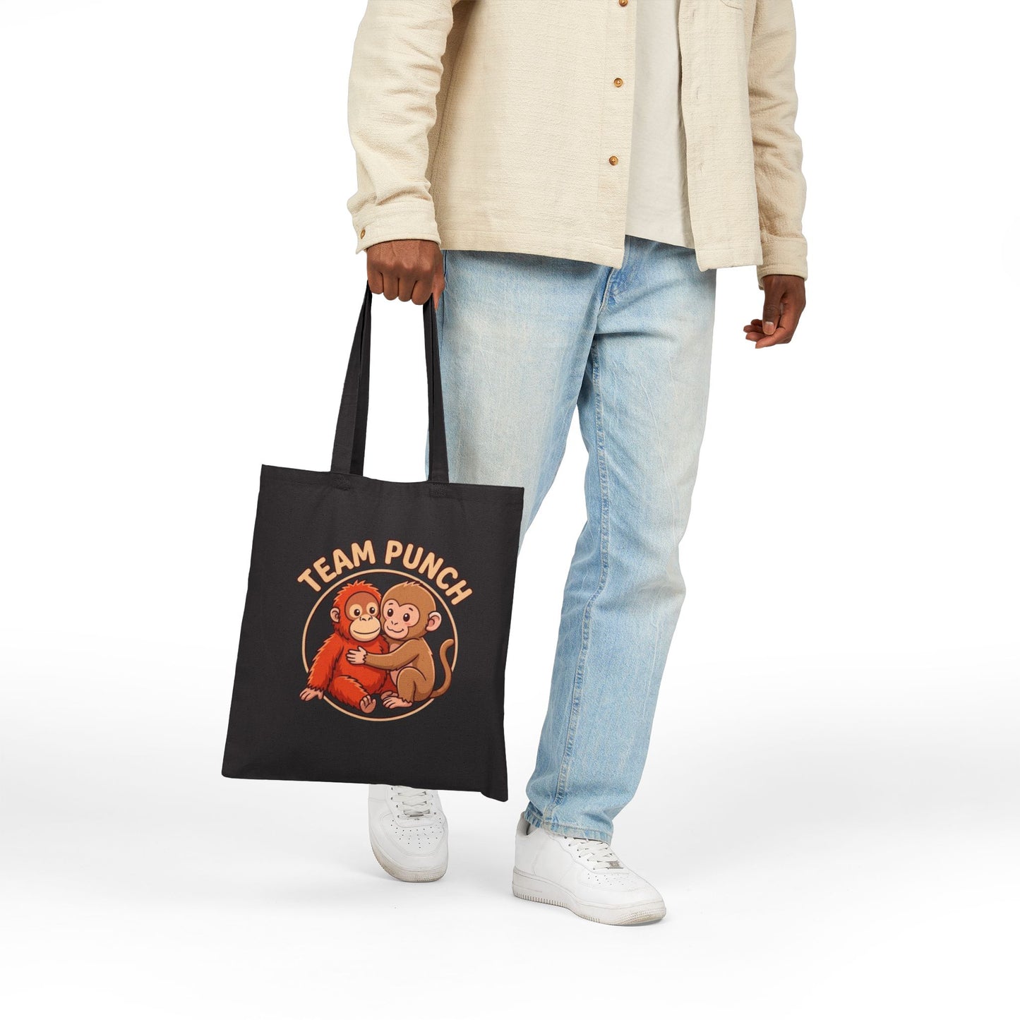 Team Punch Monkey Friends Canvas Tote — "Best Friends" Orangutan & Monkey Hug