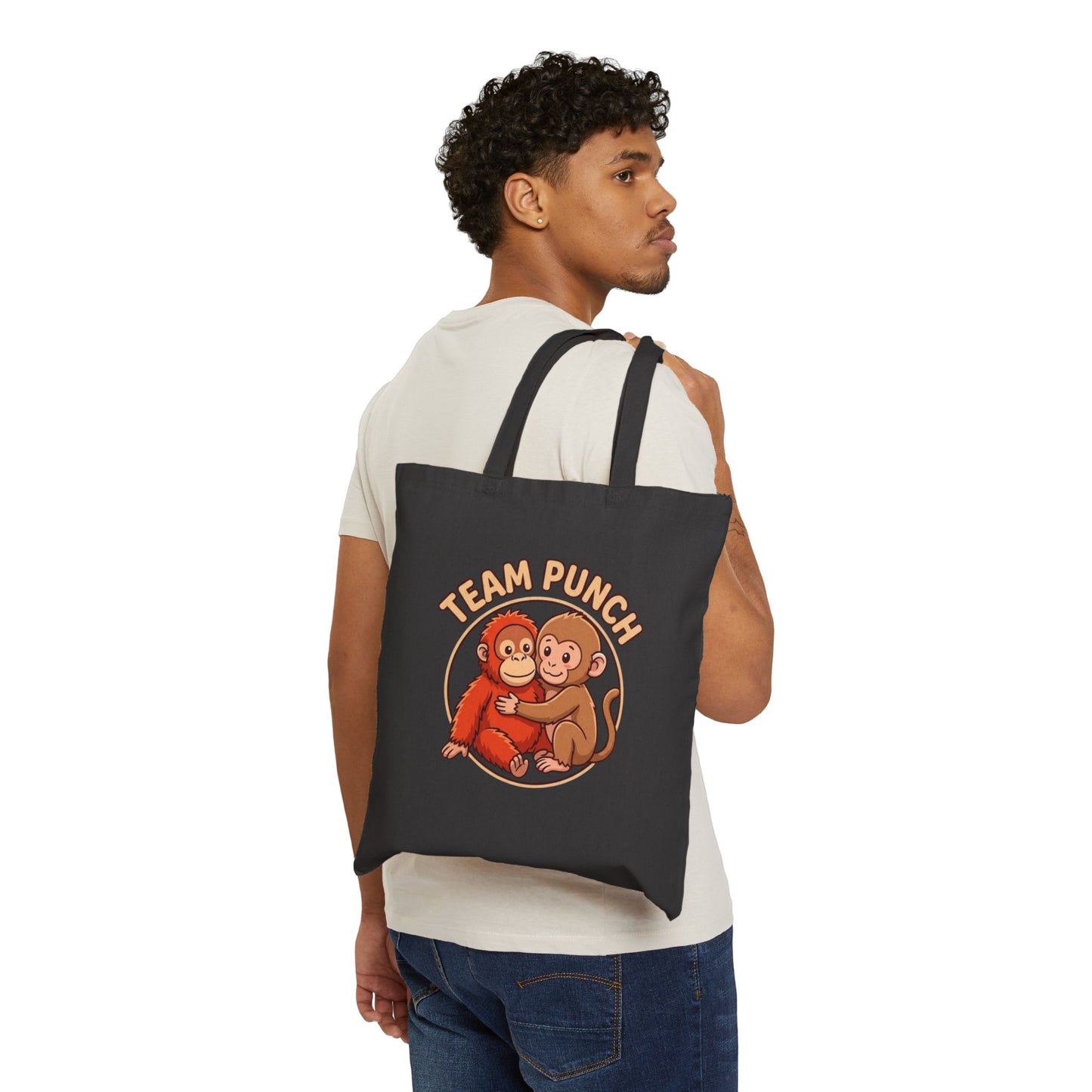 Team Punch Monkey Friends Canvas Tote — "Best Friends" Orangutan & Monkey Hug