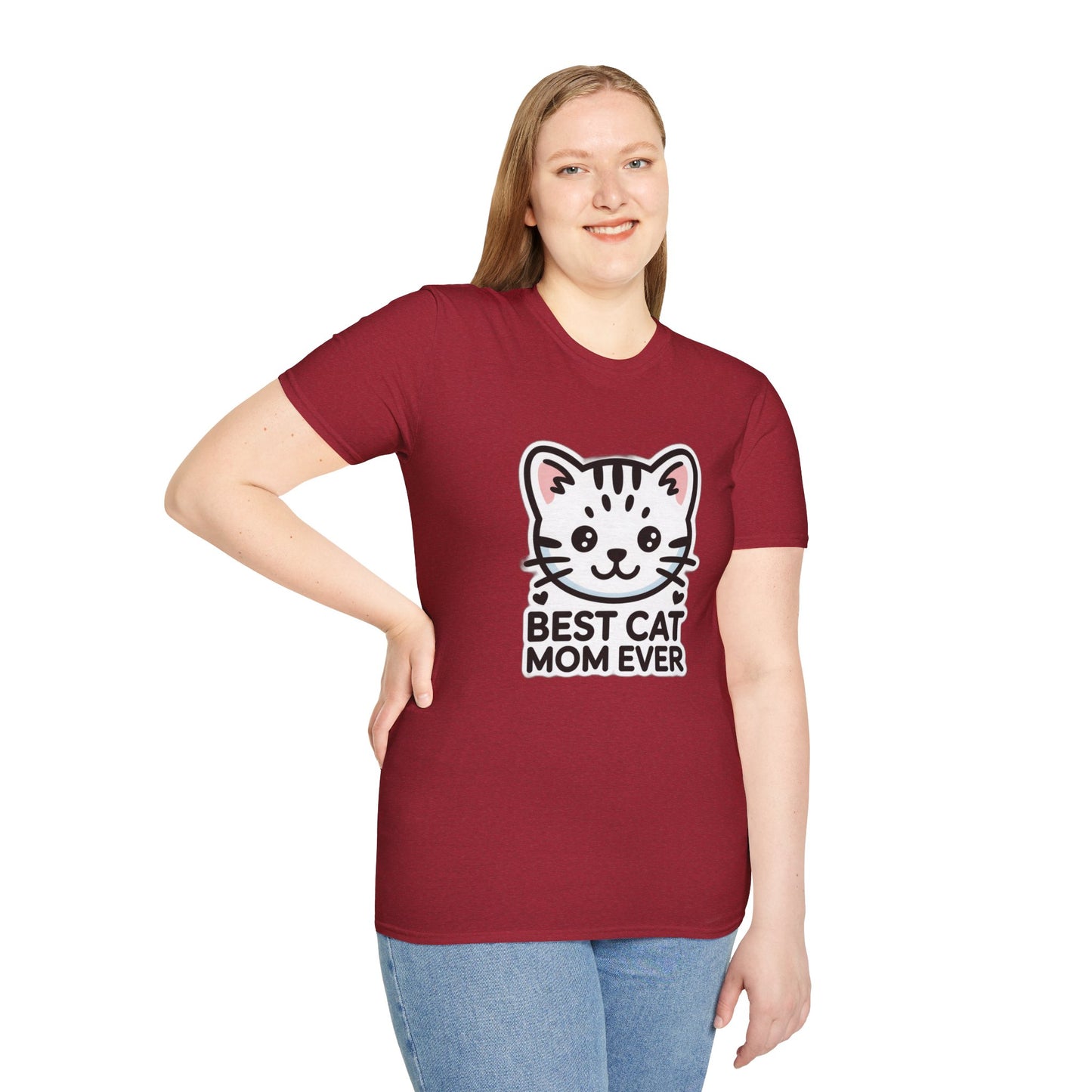 Best Cat Mom Ever T-Shirt - Kawaii Grey Tabby Cat Graphic Tee - Cute Cat Lover Gift
