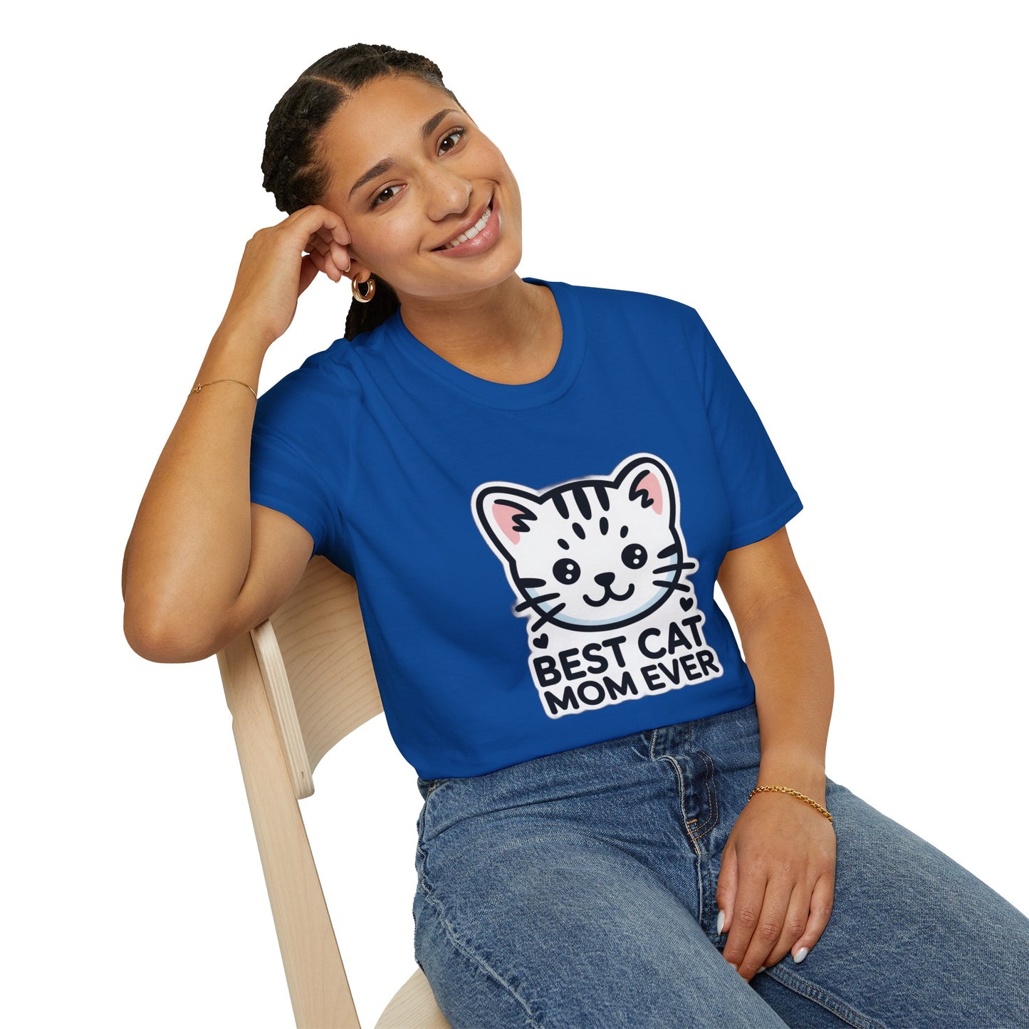 Best Cat Mom Ever T-Shirt - Kawaii Grey Tabby Cat Graphic Tee - Cute Cat Lover Gift