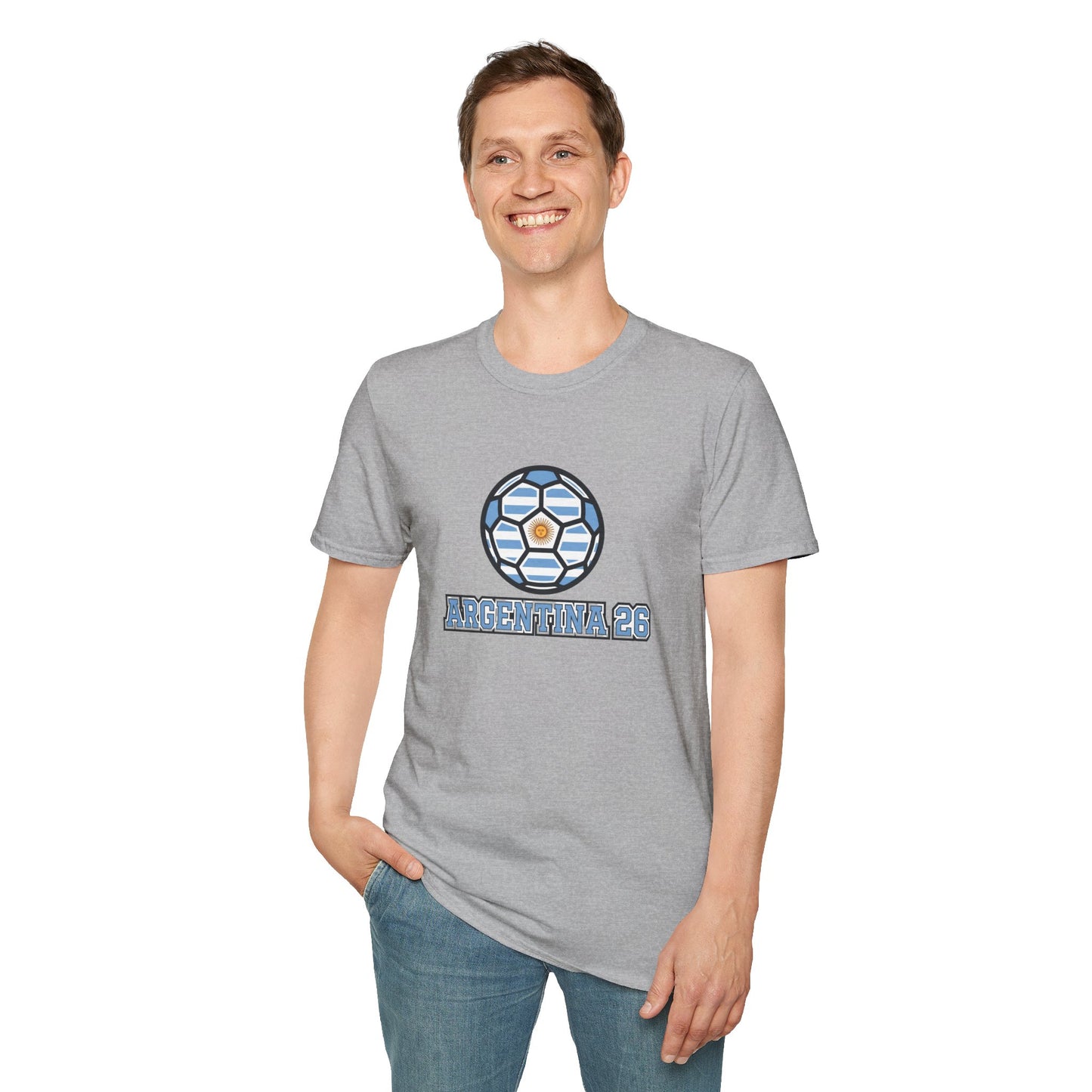 Argentina 26 Soccer T‑Shirt — La Albiceleste Sun of May Graphic Tee