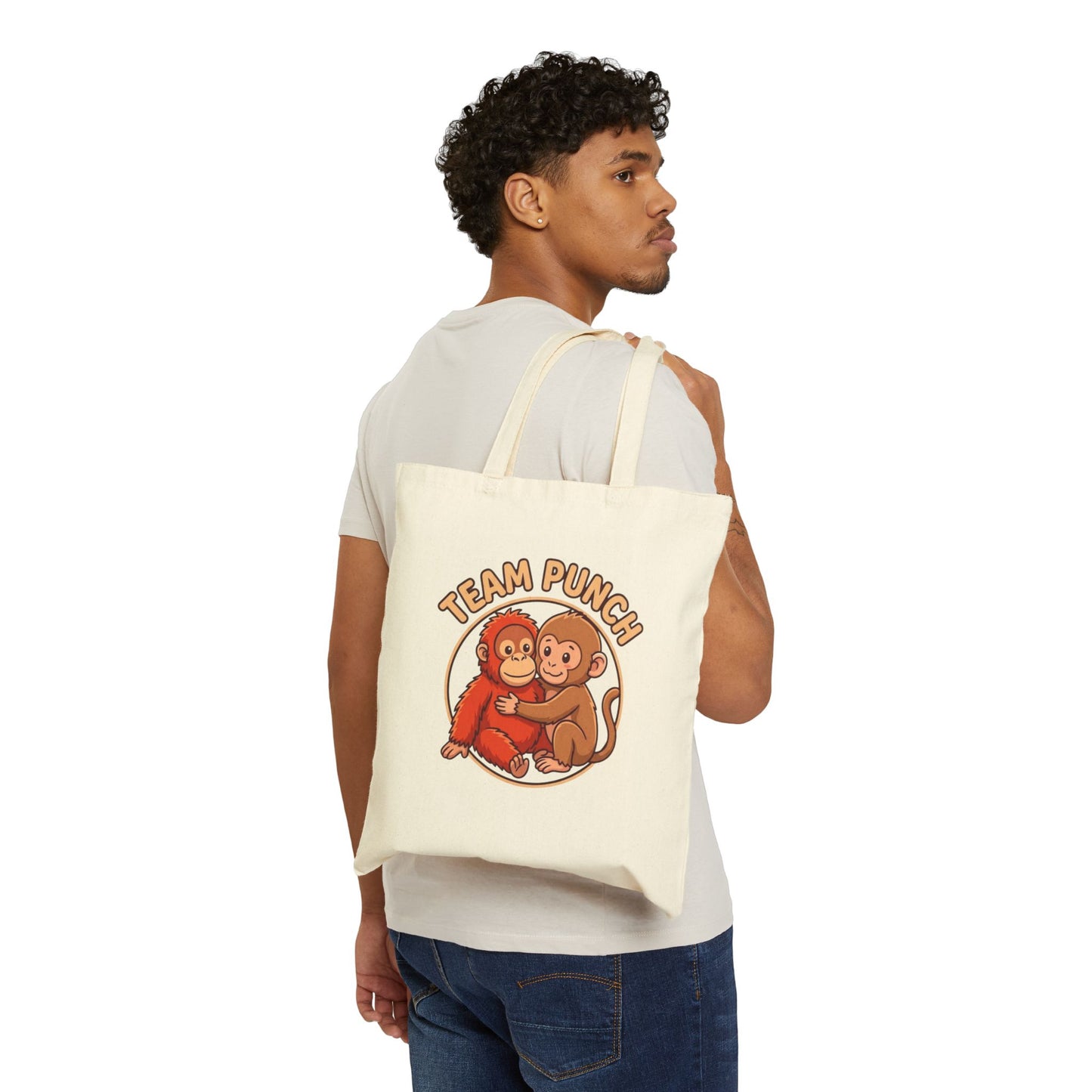 Team Punch Monkey Friends Canvas Tote — "Best Friends" Orangutan & Monkey Hug