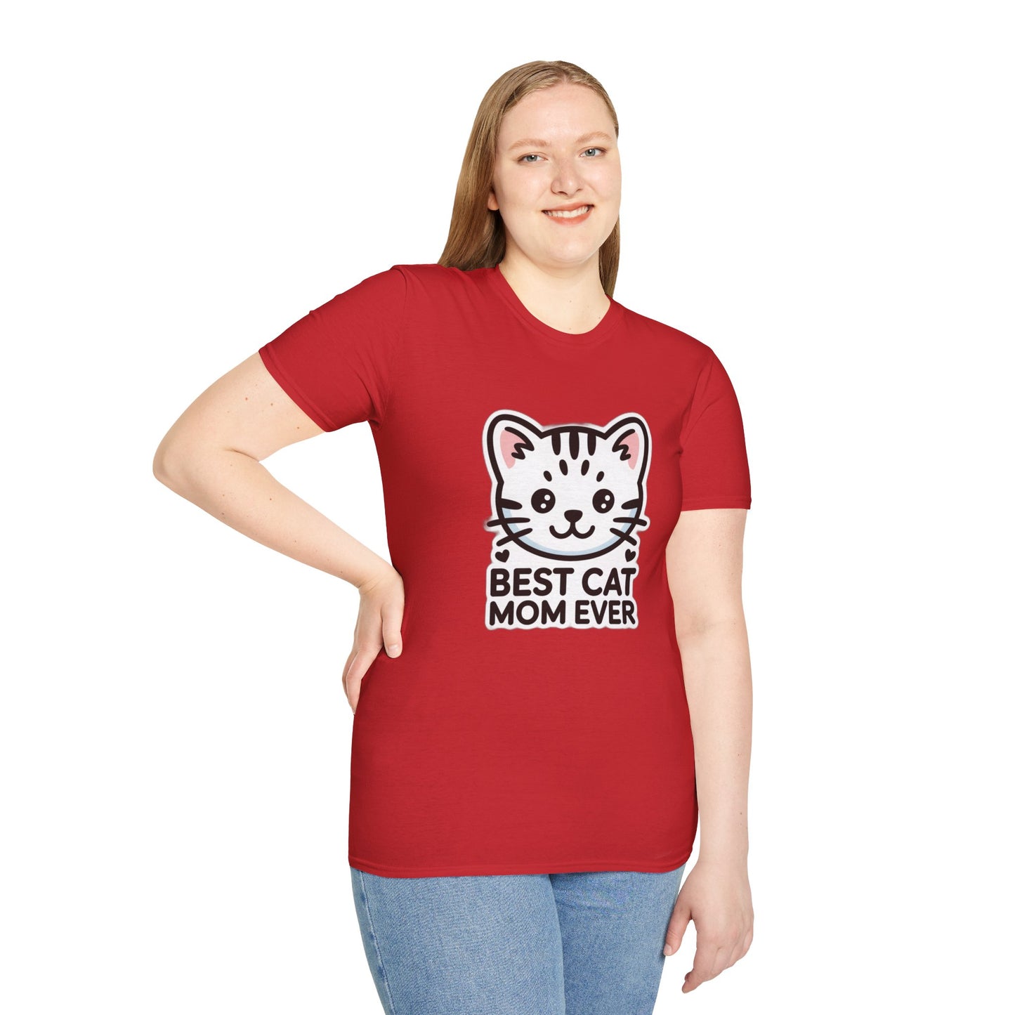 Best Cat Mom Ever T-Shirt - Kawaii Grey Tabby Cat Graphic Tee - Cute Cat Lover Gift