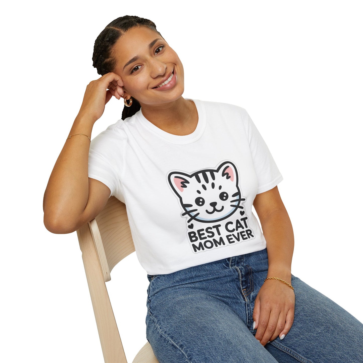 Best Cat Mom Ever T-Shirt - Kawaii Grey Tabby Cat Graphic Tee - Cute Cat Lover Gift