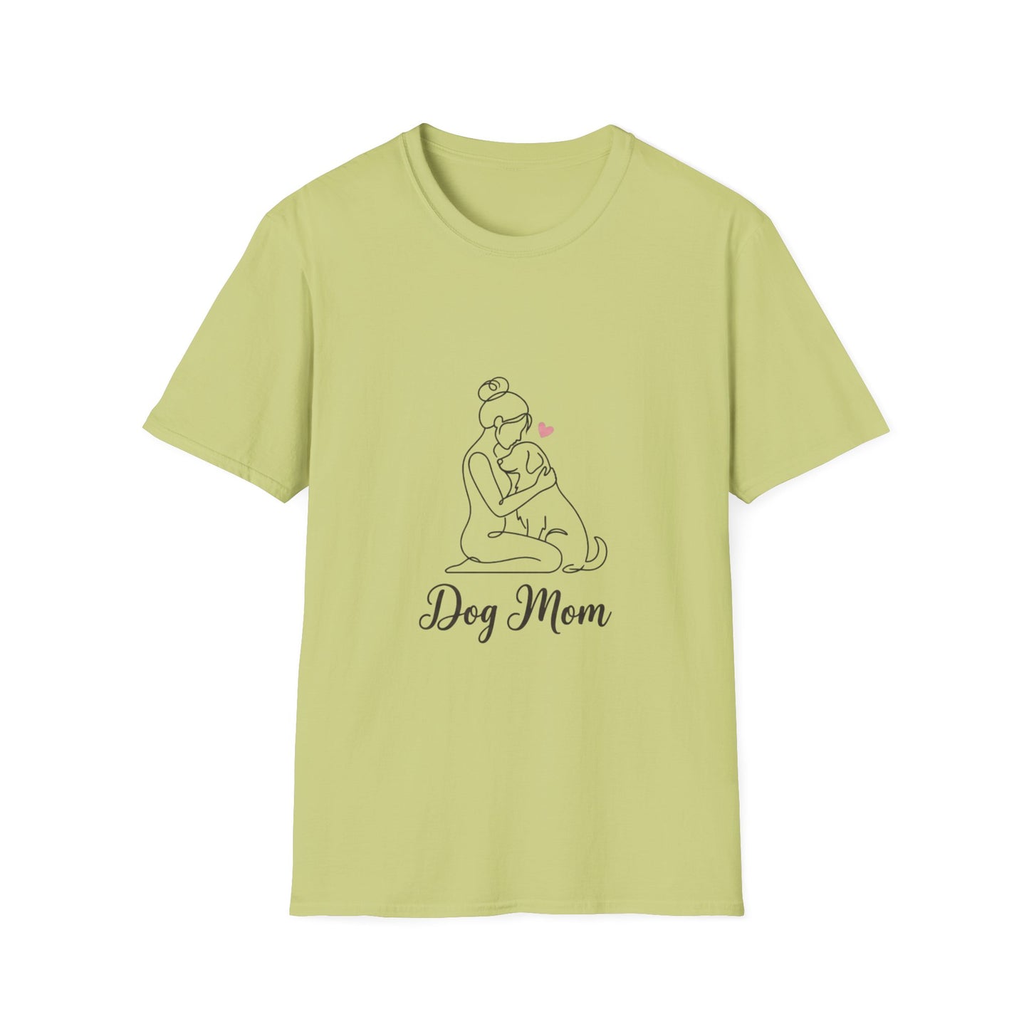 Dog Mom Line-Art Tee — Minimalist Pink Heart Graphic