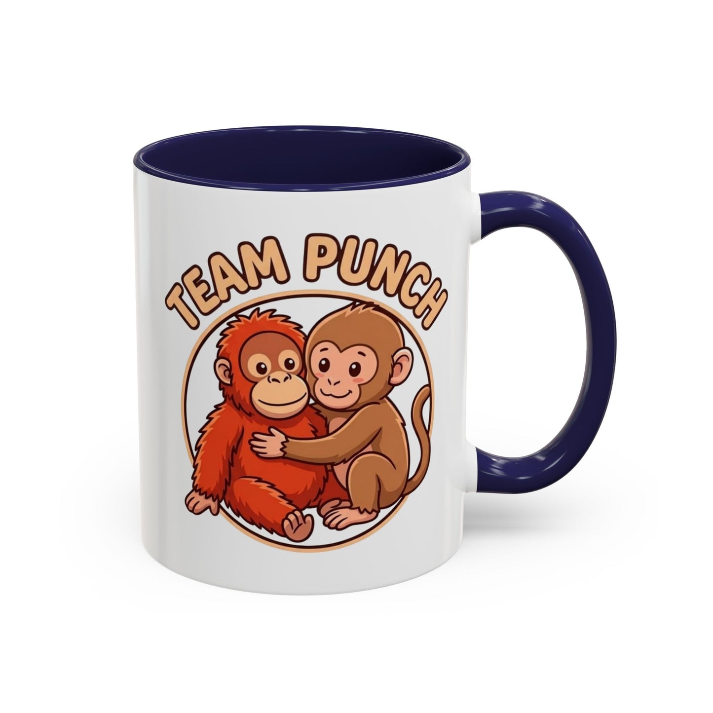 Team Punch Coffee Mug — Cute Hugging Monkeys Accent Mug (11/15oz)