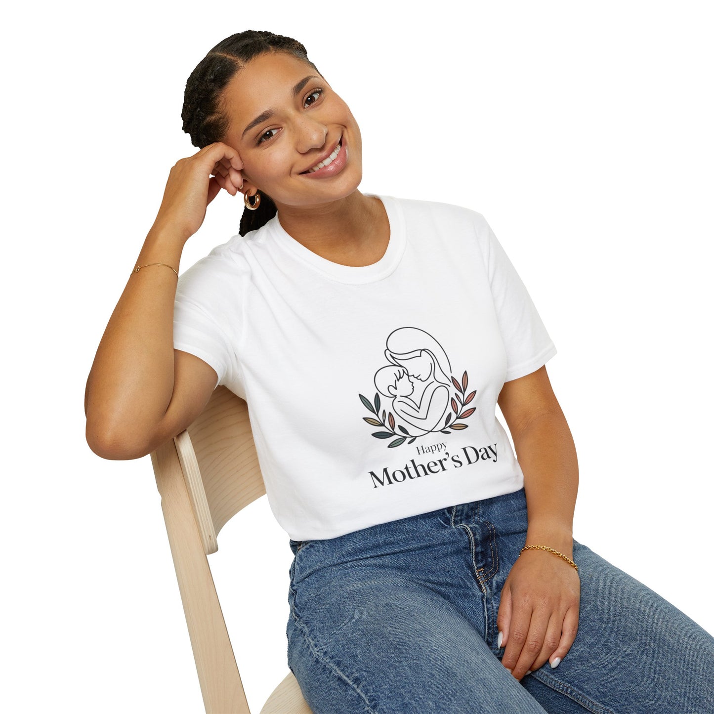 Happy Mother's Day Gift - Aesthetic Mom Tee - Botanical T-Shirt - Minimalist Line Art Mom & Baby Gift Tee