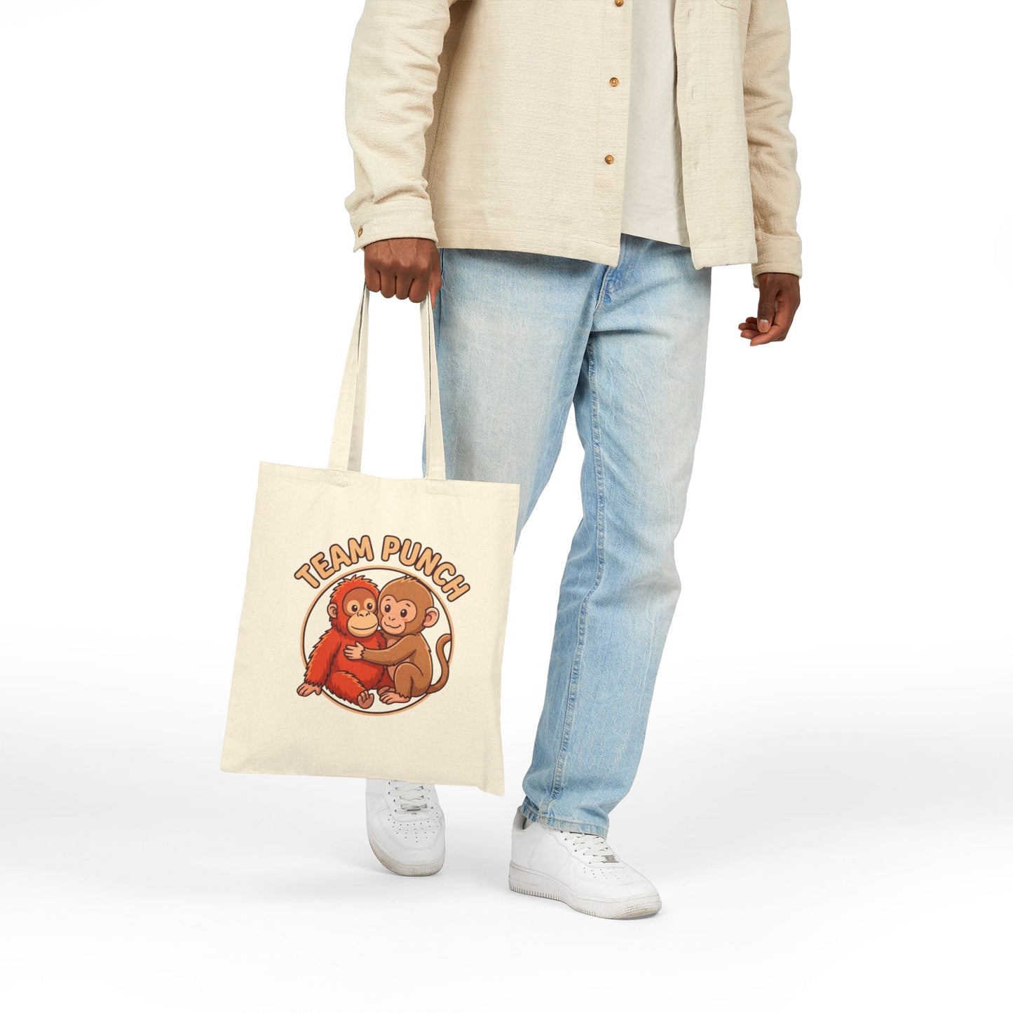 Team Punch Monkey Friends Canvas Tote — "Best Friends" Orangutan & Monkey Hug