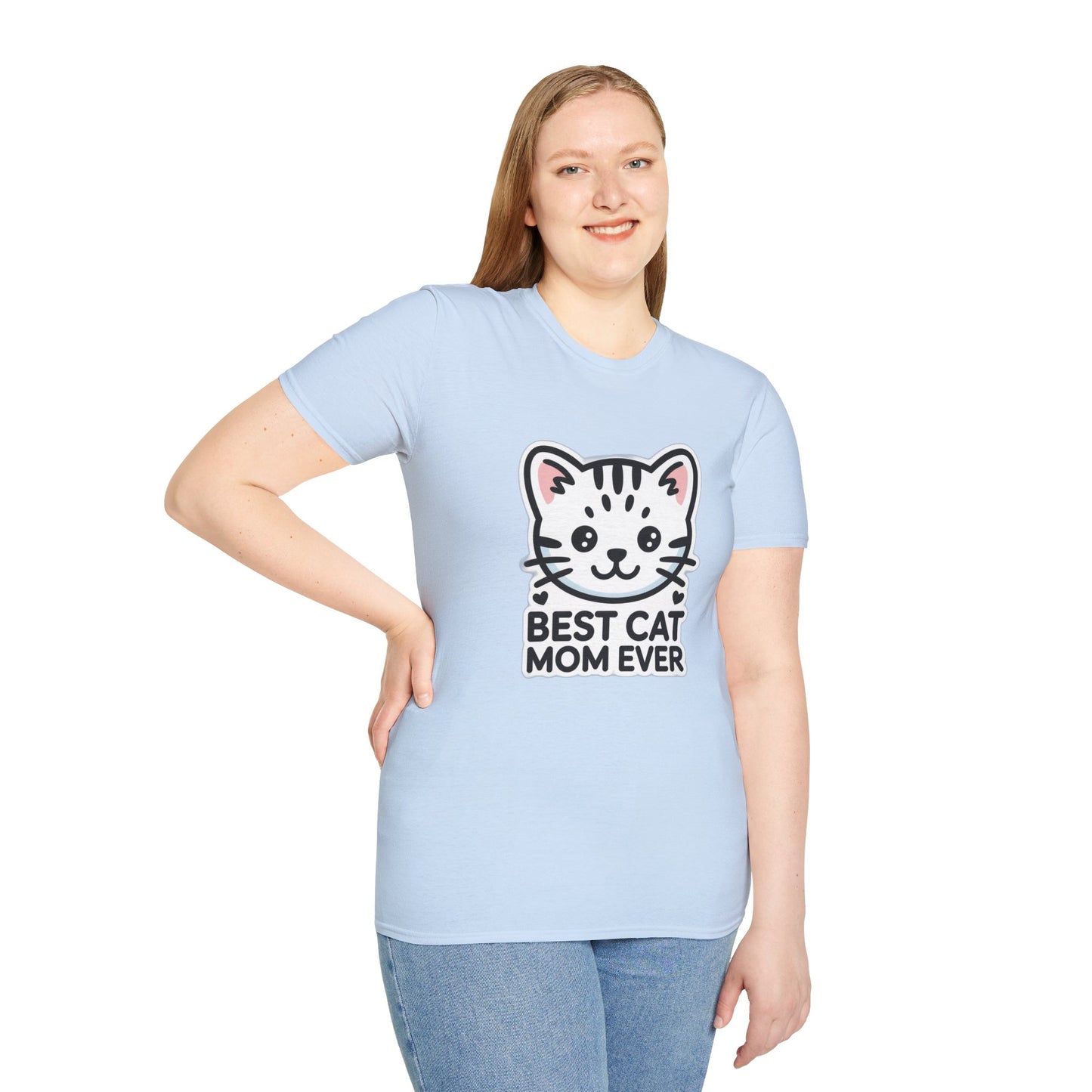 Best Cat Mom Ever T-Shirt - Kawaii Grey Tabby Cat Graphic Tee - Cute Cat Lover Gift