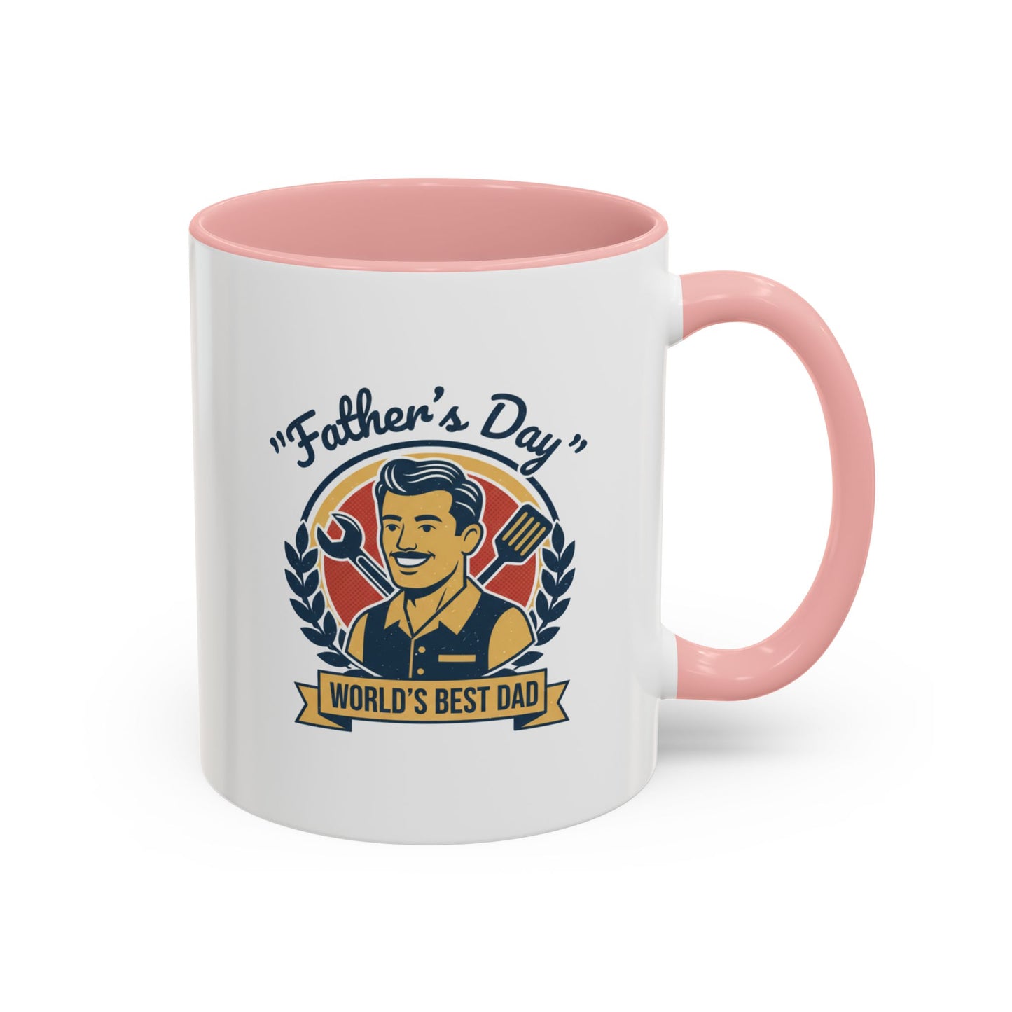 World's Best Dad Accent Coffee Mug — Vintage Wrench & Spatula Father's Day Gift