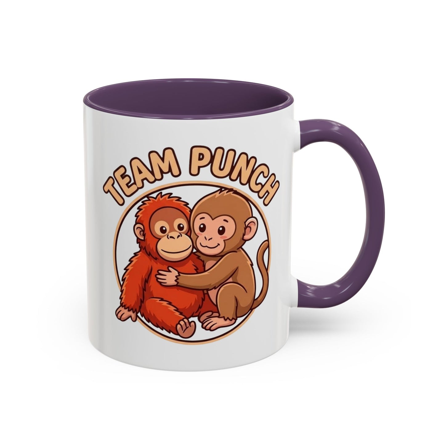 Team Punch Coffee Mug — Cute Hugging Monkeys Accent Mug (11/15oz)