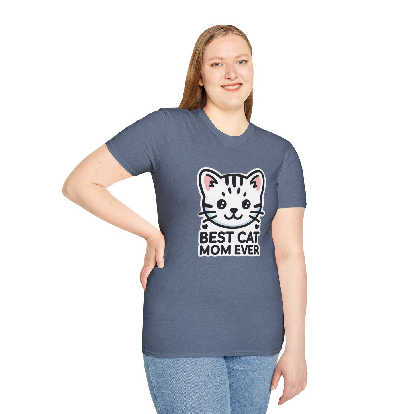 Best Cat Mom Ever T-Shirt - Kawaii Grey Tabby Cat Graphic Tee - Cute Cat Lover Gift
