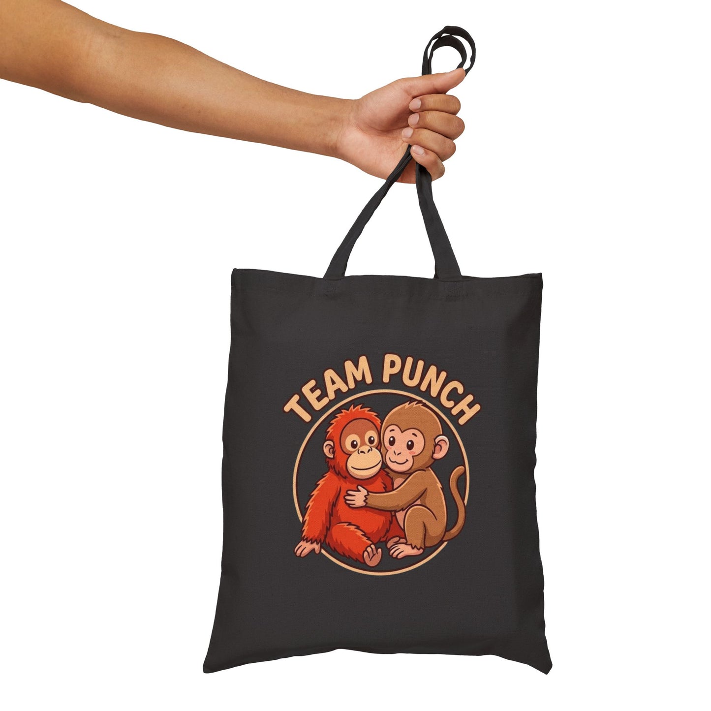 Team Punch Monkey Friends Canvas Tote — "Best Friends" Orangutan & Monkey Hug