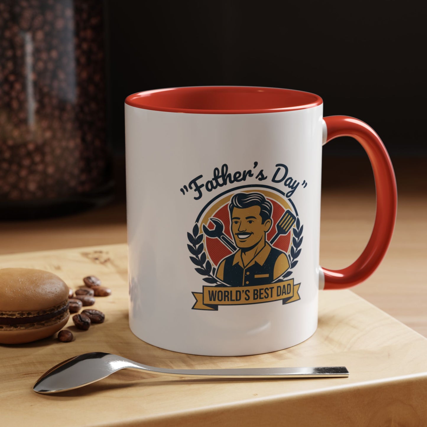 World's Best Dad Accent Coffee Mug — Vintage Wrench & Spatula Father's Day Gift