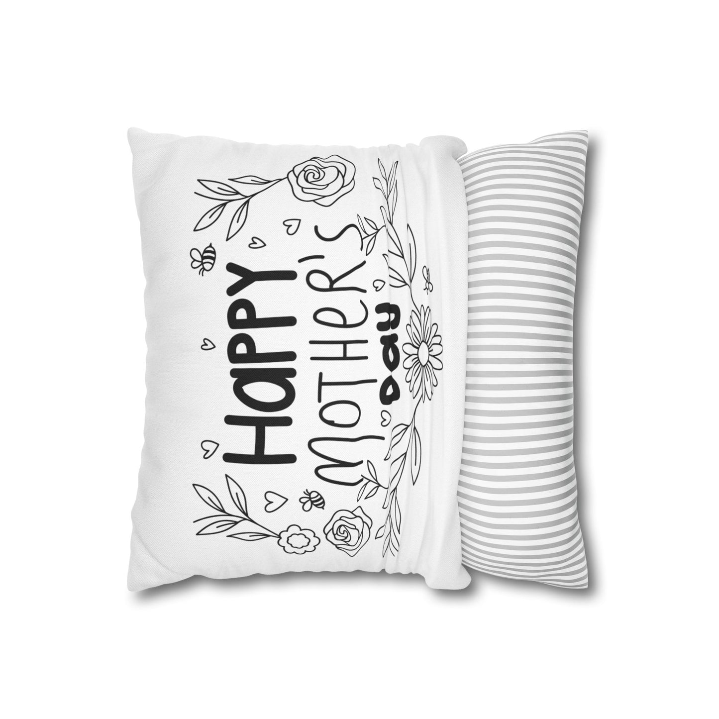 Floral Bees Pillowcase — Hand-Drawn Roses & Daisies Spring Pillow