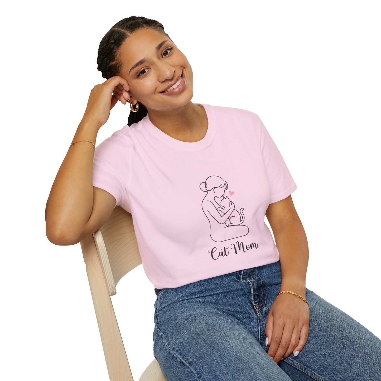 Cat Mom T-Shirt - Minimalist Line Art Graphic Tee - Cute Pet Lover Gift
