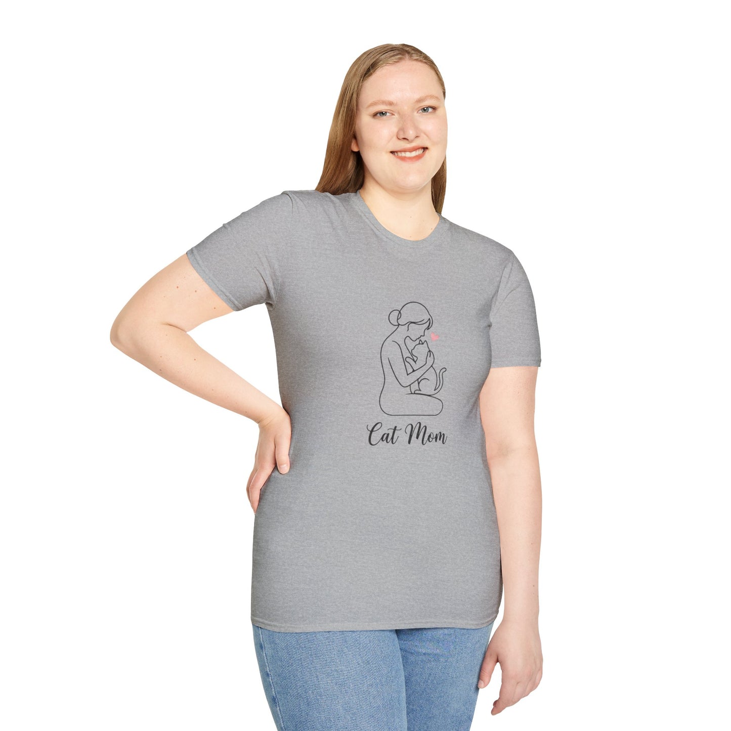 Cat Mom T-Shirt - Minimalist Line Art Graphic Tee - Cute Pet Lover Gift