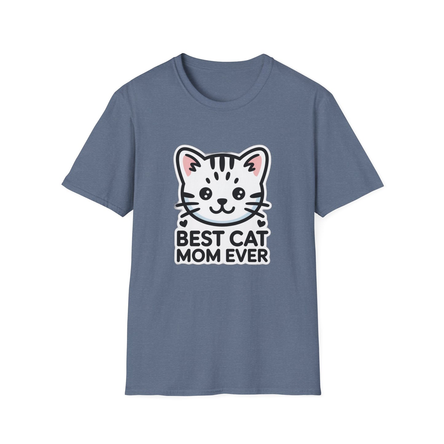 Best Cat Mom Ever T-Shirt - Kawaii Grey Tabby Cat Graphic Tee - Cute Cat Lover Gift