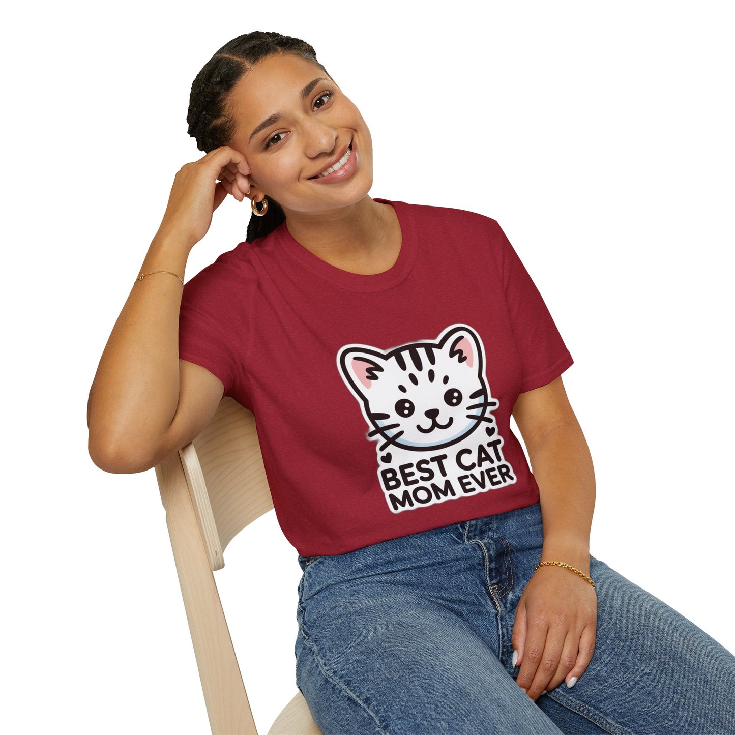 Best Cat Mom Ever T-Shirt - Kawaii Grey Tabby Cat Graphic Tee - Cute Cat Lover Gift