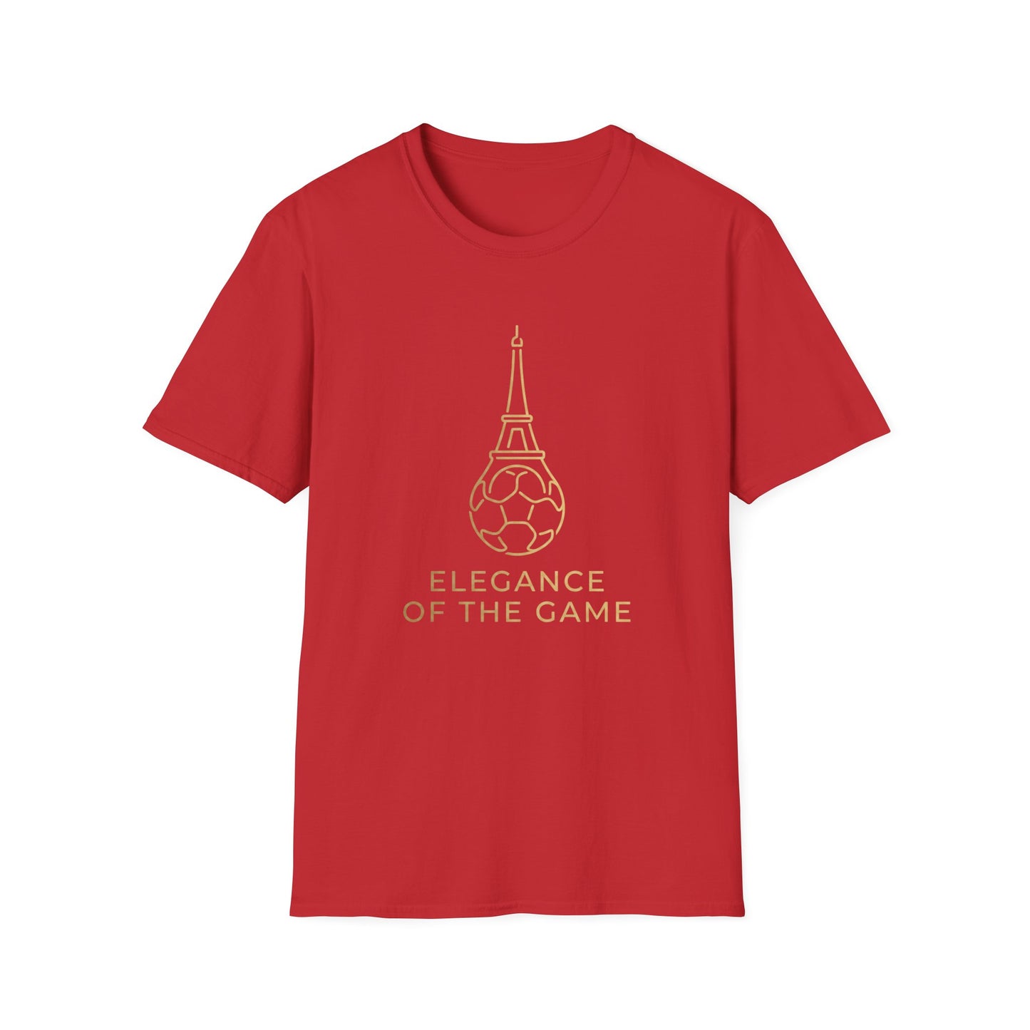 Elegance of the Game Soccer Tee — Eiffel Tower Gold Line-Art Graphic