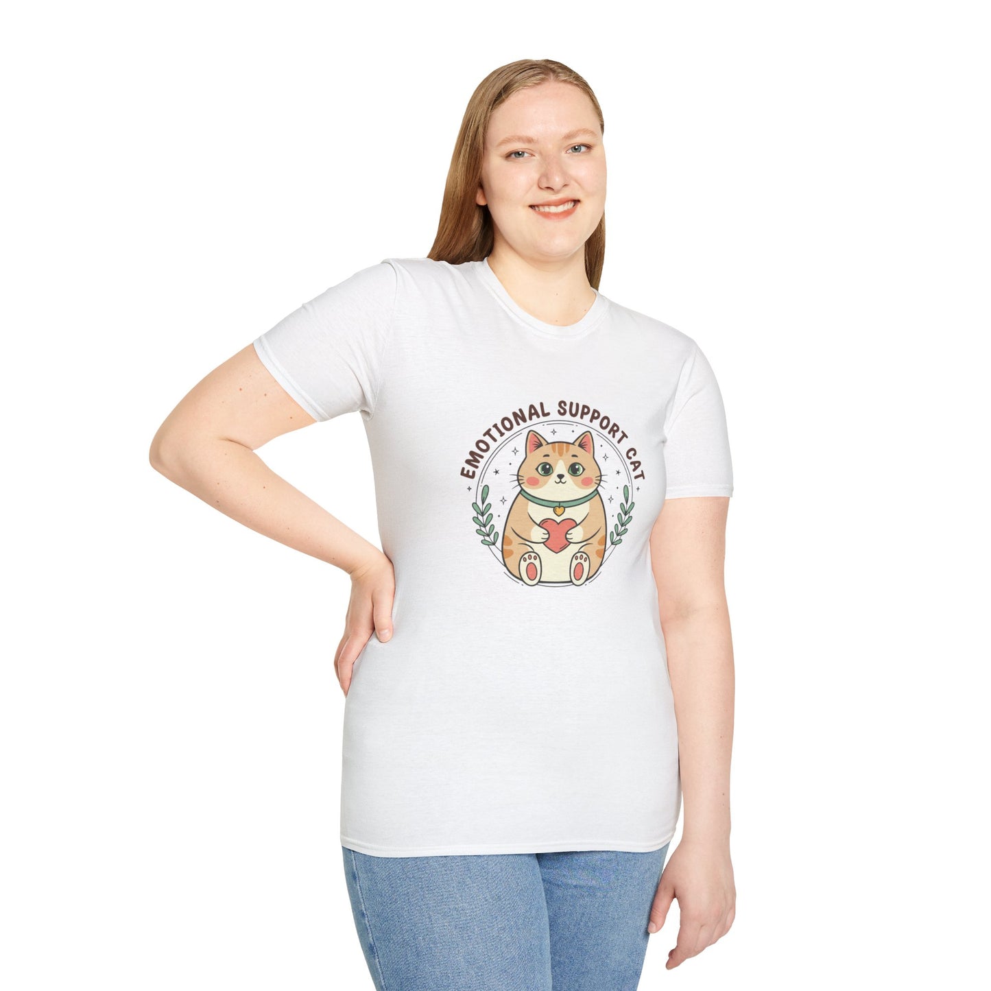 Emotional Support Cat T-Shirt — Kawaii Ginger Tabby Heart Cottagecore Tee